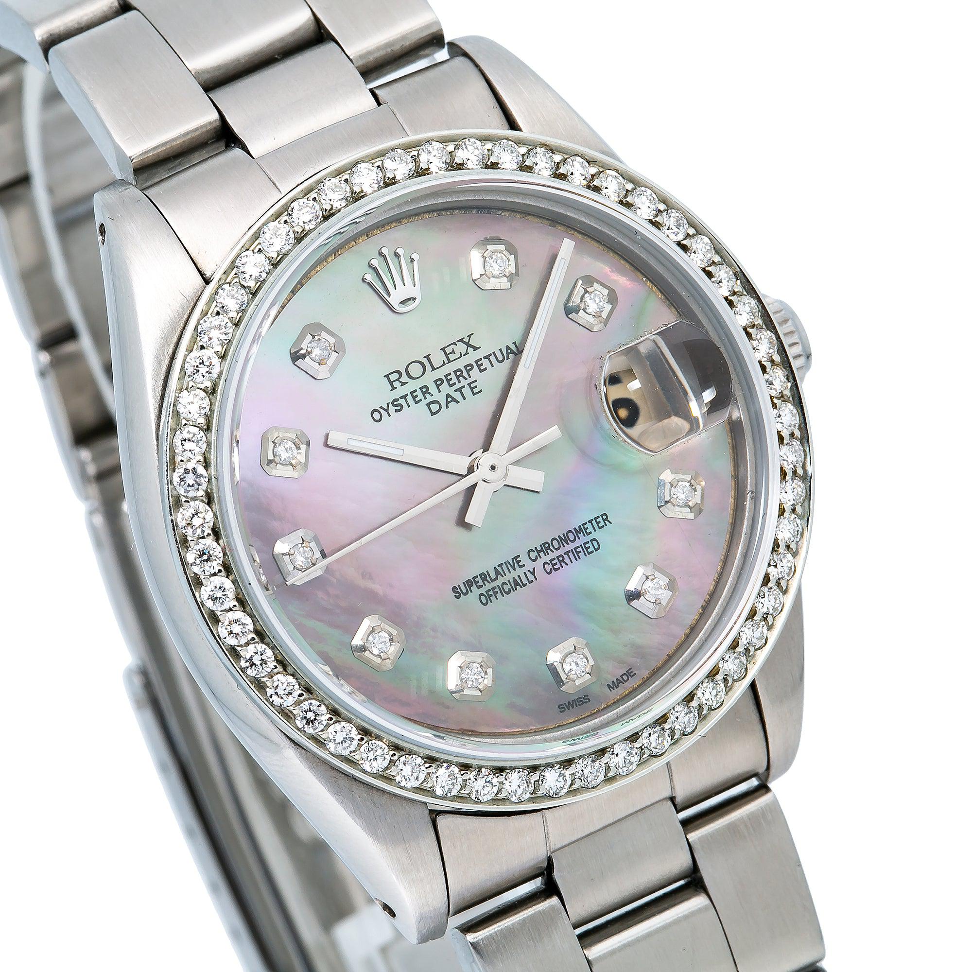 Rolex Oyster Perpetual Date 1500 34MM Purple And Green Diamond Dial With Oyster Bracelet