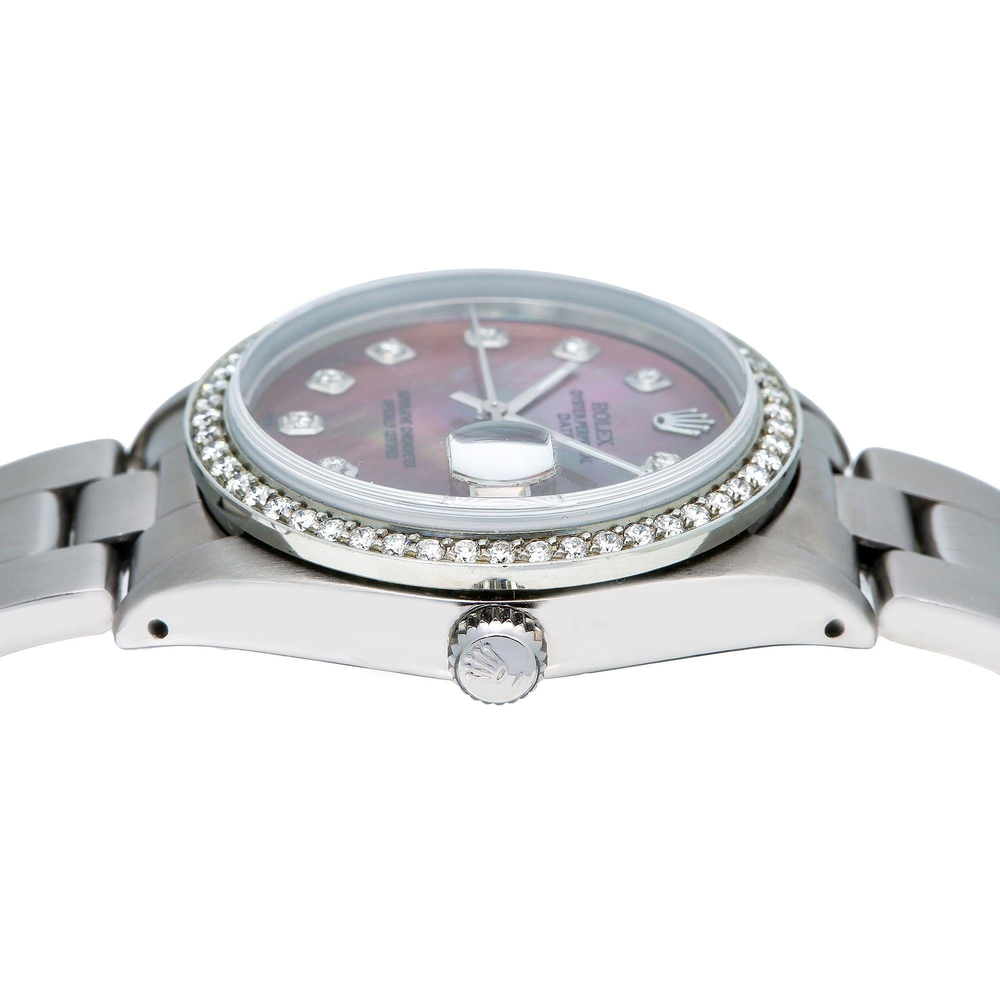 Rolex Oyster Perpetual Date 1500 34MM Purple And Green Diamond Dial With Oyster Bracelet