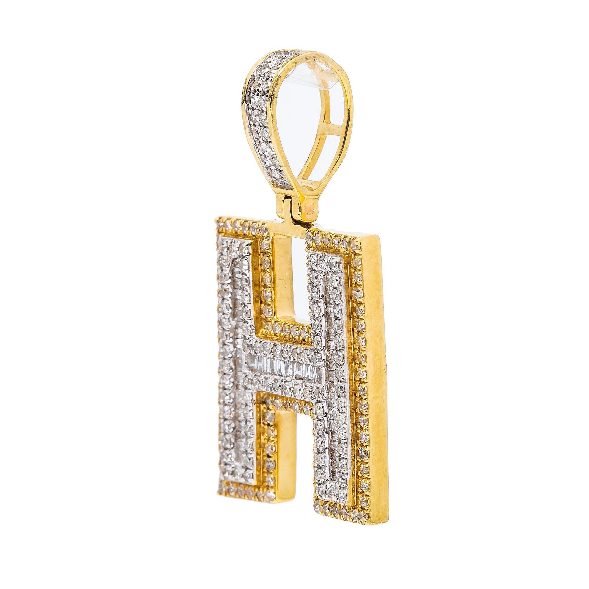 14K YELLOW LETTER H PENDANT WITH 0.75 CT DIAMONDS