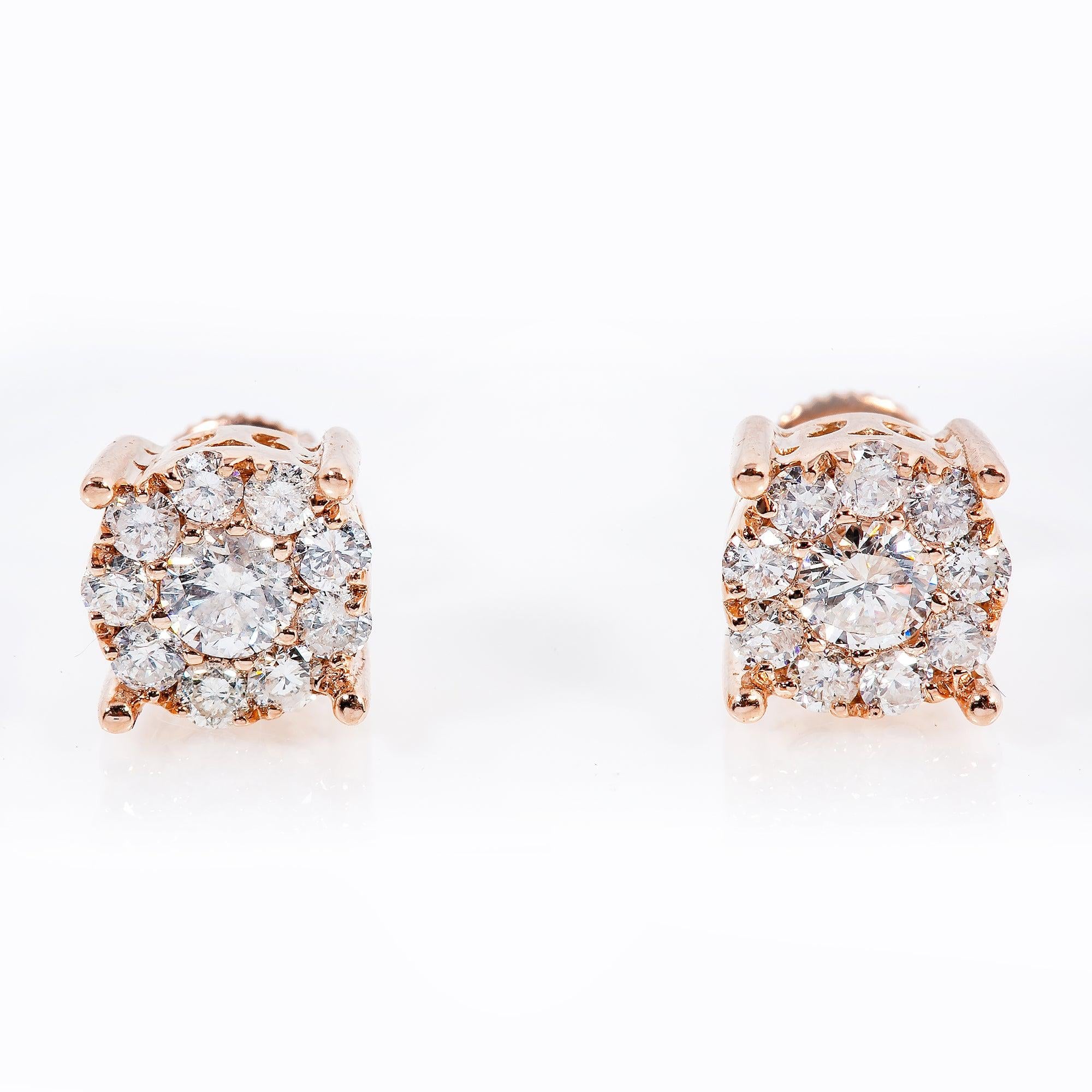 14K Rose Gold UNISEX Earrings with 0.82 CT Diamond
