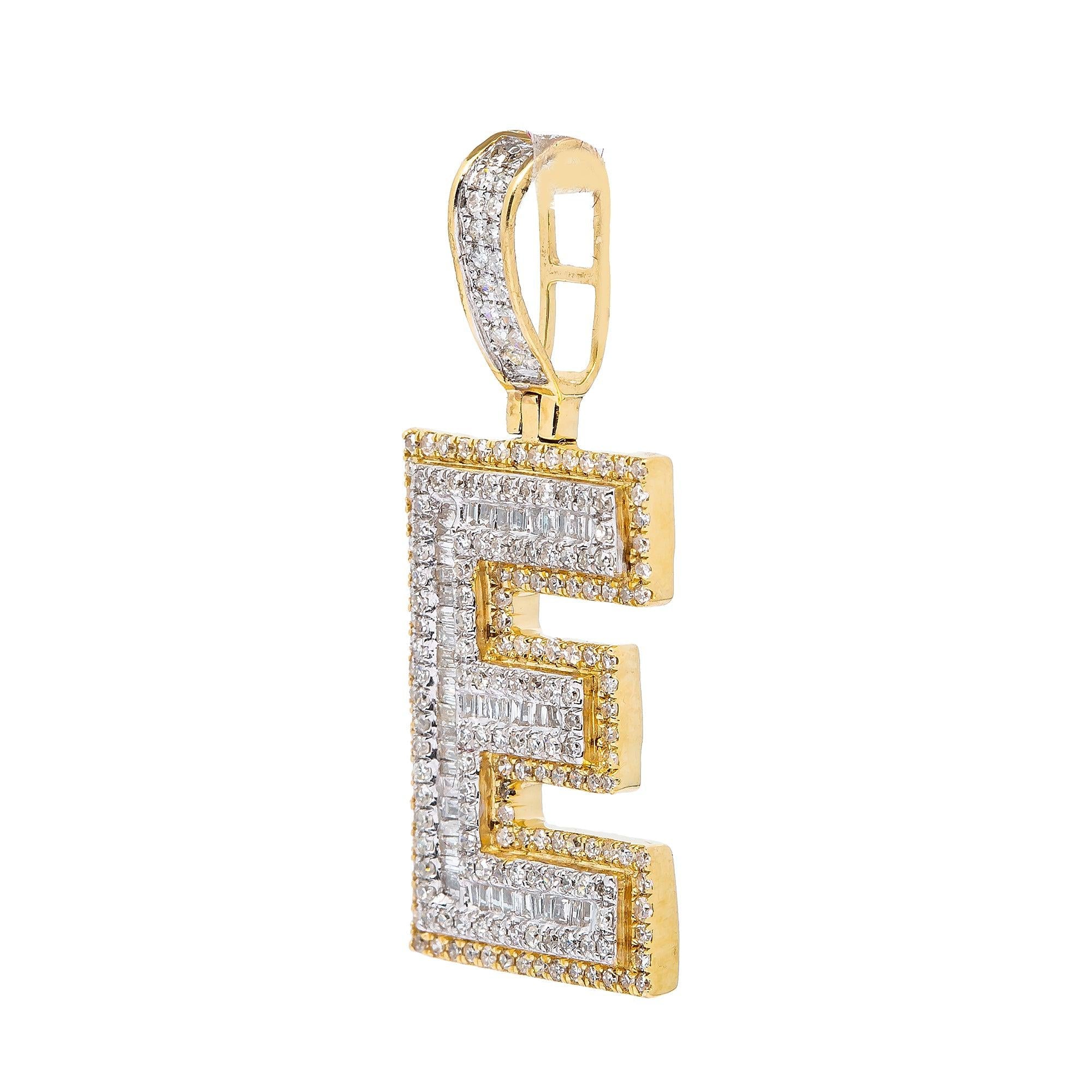 14K YELLOW LETTER E PENDANT WITH 0.75 CT DIAMONDS