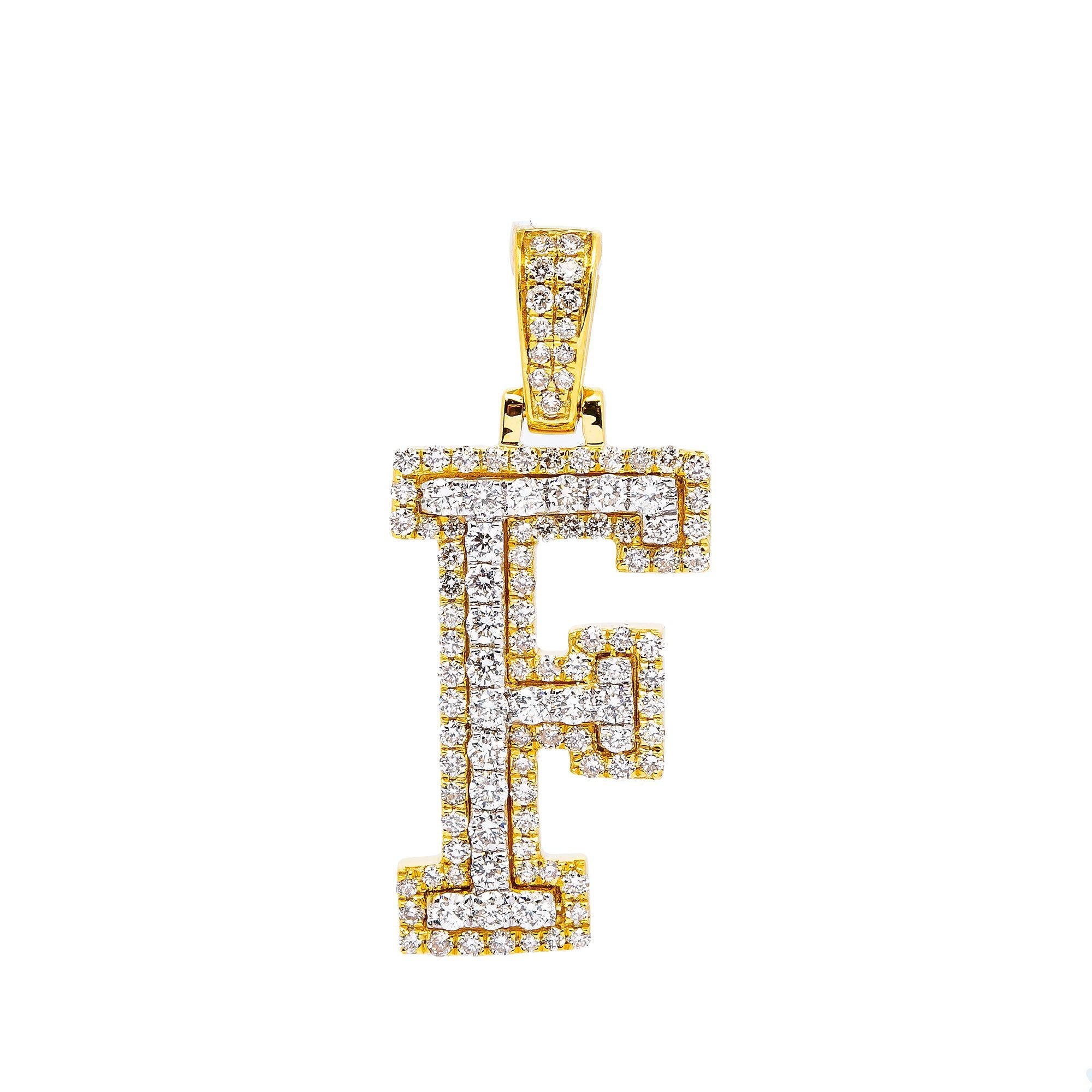 14K YELLOW LETTER F PENDANT WITH 0.75 CT DIAMONDS