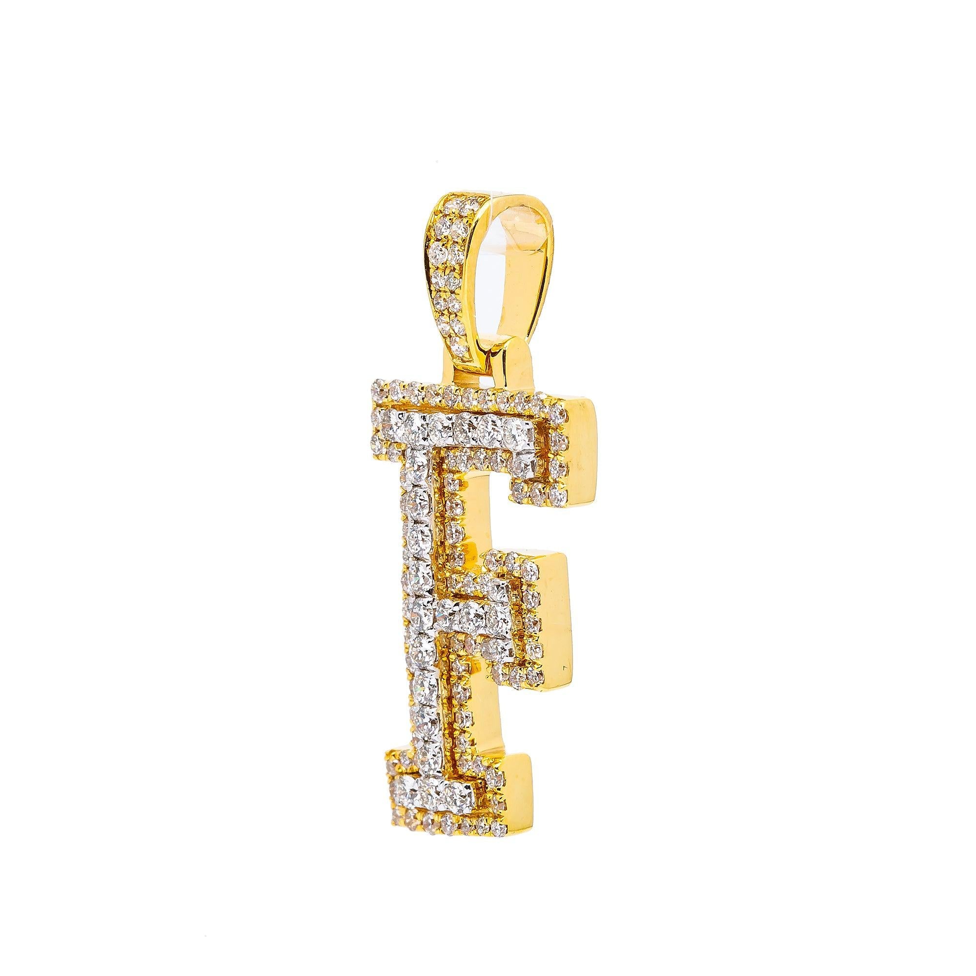 14K YELLOW LETTER F PENDANT WITH 0.75 CT DIAMONDS