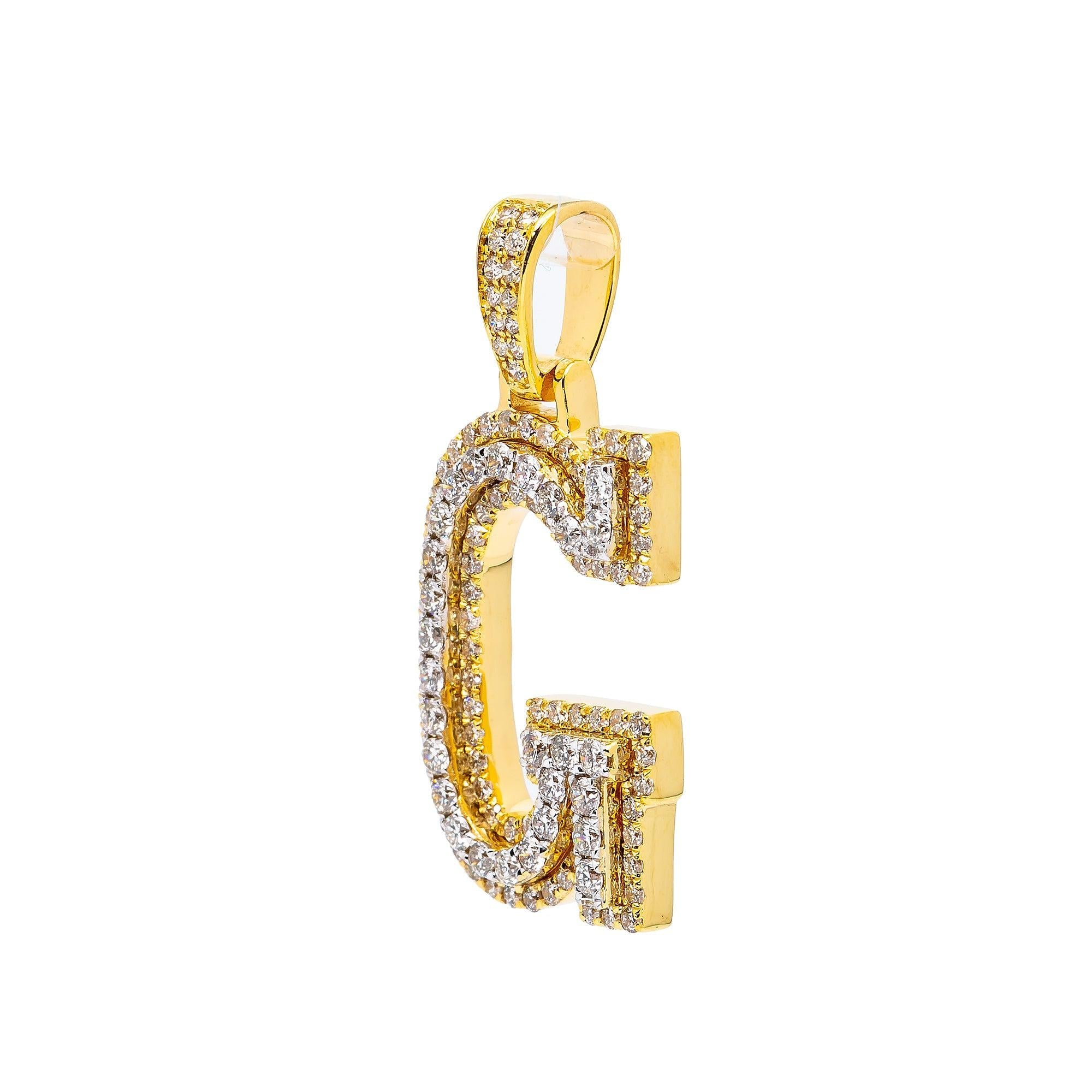14K YELLOW GOLD LETTER G PENDANT WITH 0.90 CT DIAMONDS