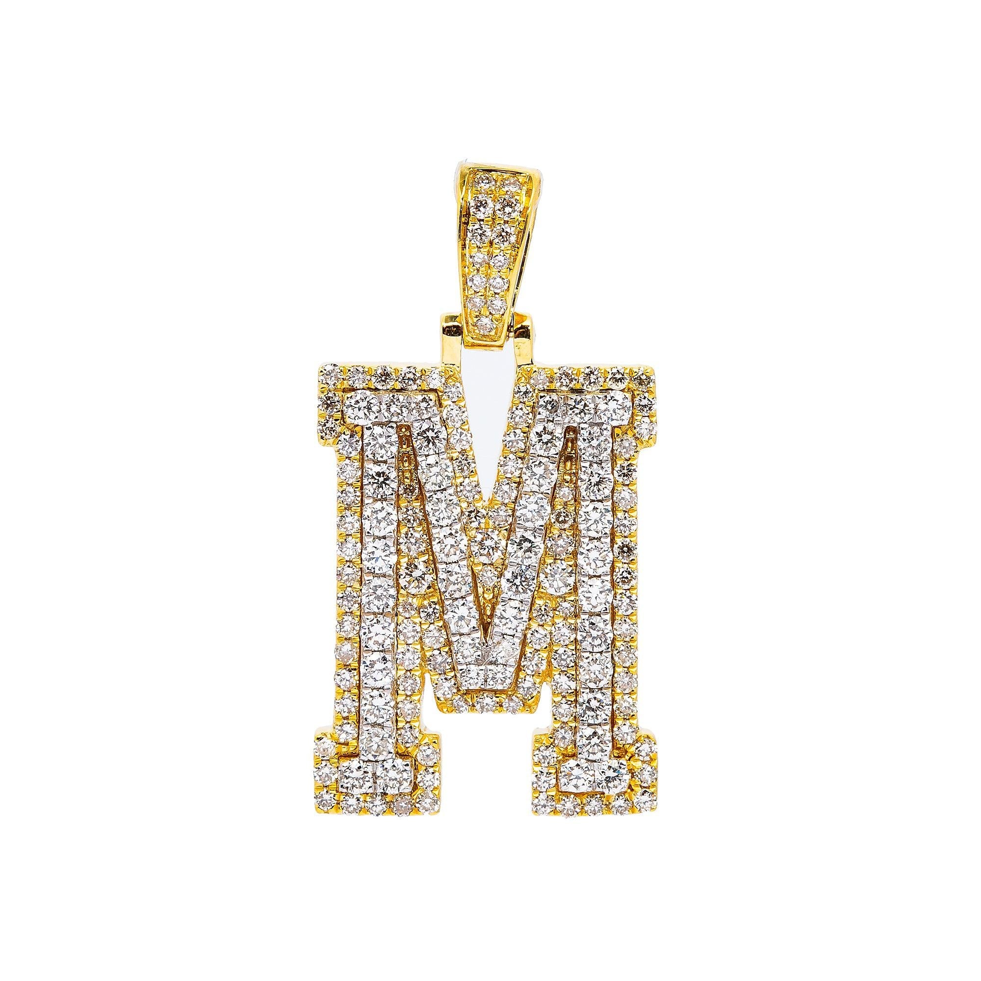 10K YELLOW LETTER M PENDANT WITH 1.2 CT DIAMONDS