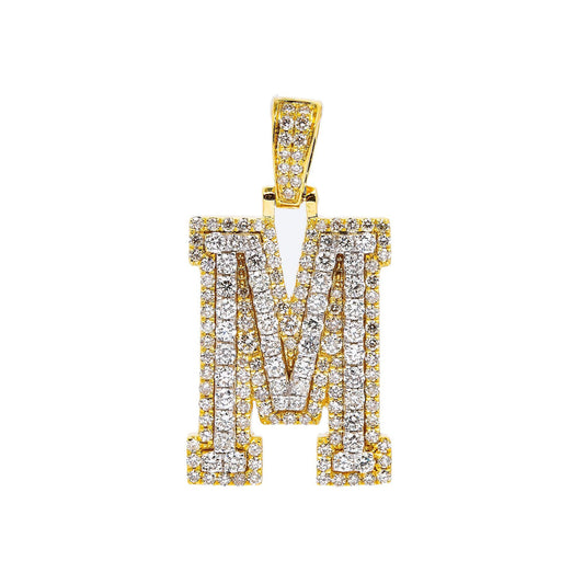 10K YELLOW LETTER M PENDANT WITH 1.2 CT DIAMONDS