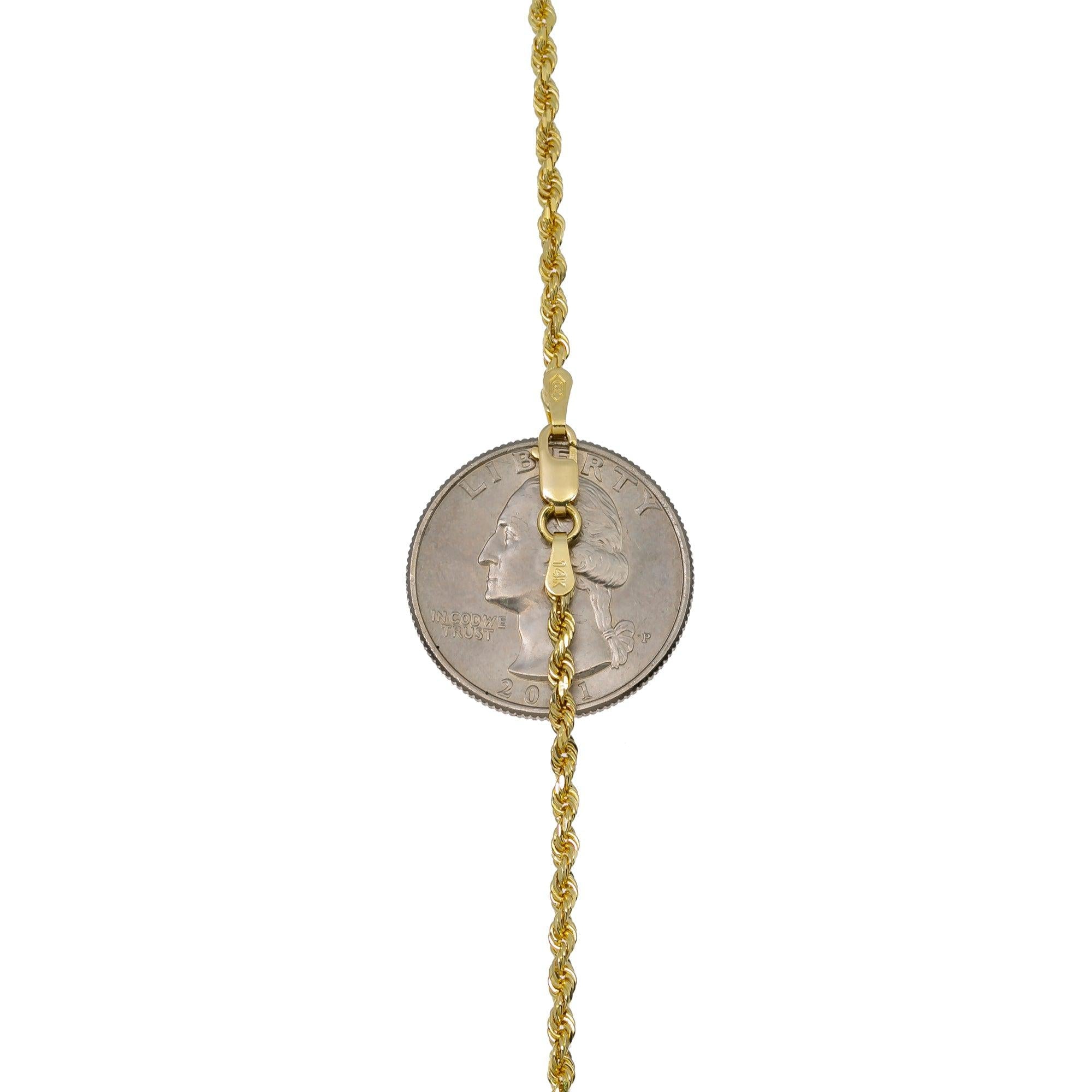 14k Yellow Gold 3mm Solid Rope Chain Available In Sizes 18"-26"