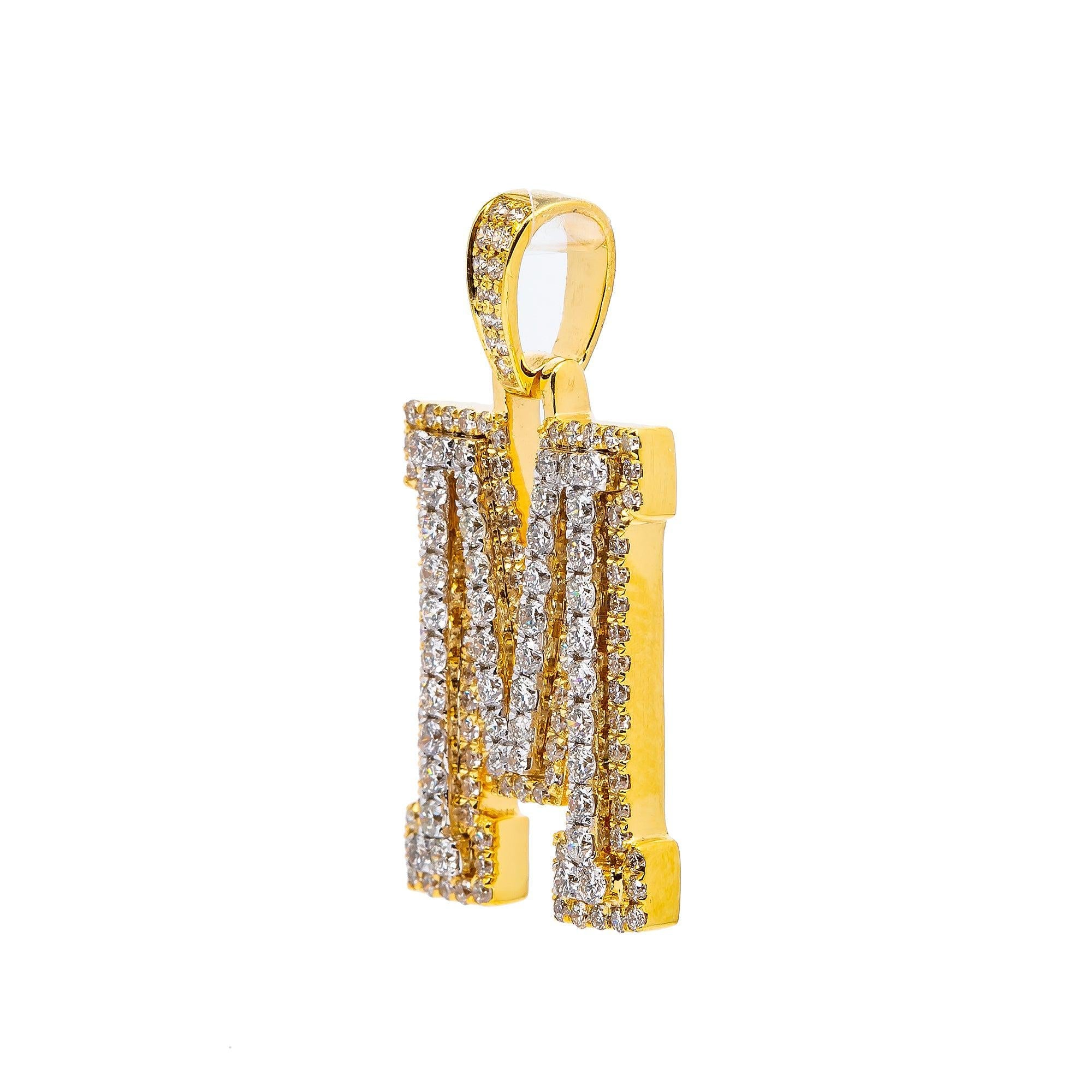 10K YELLOW LETTER M PENDANT WITH 1.2 CT DIAMONDS