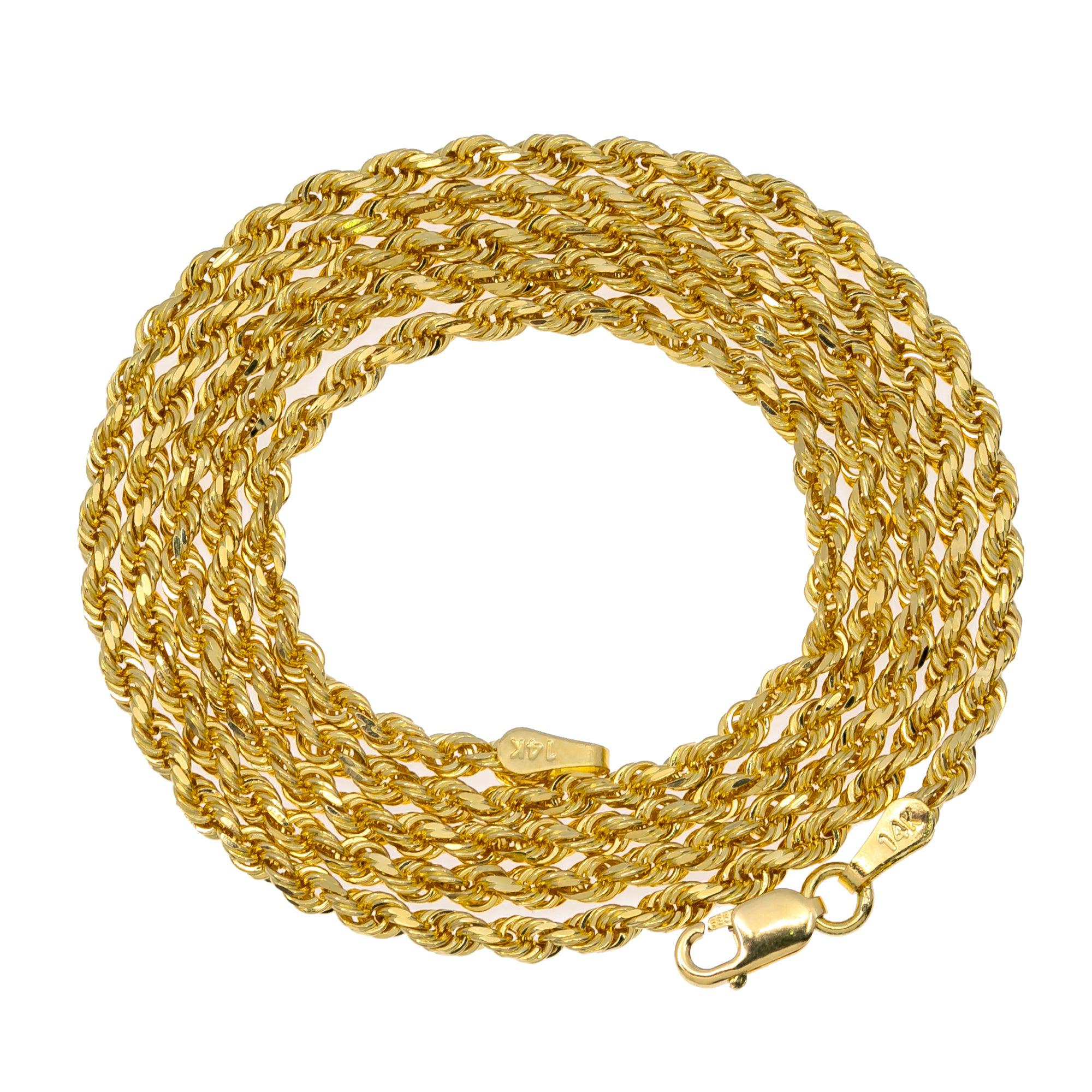 14k Yellow Gold 3mm Solid Rope Chain Available In Sizes 18"-26"
