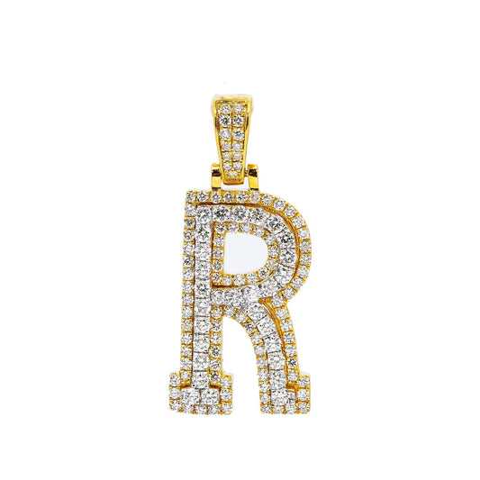 10K YELLOW LETTER R PENDANT WITH 0.90 CT DIAMONDS