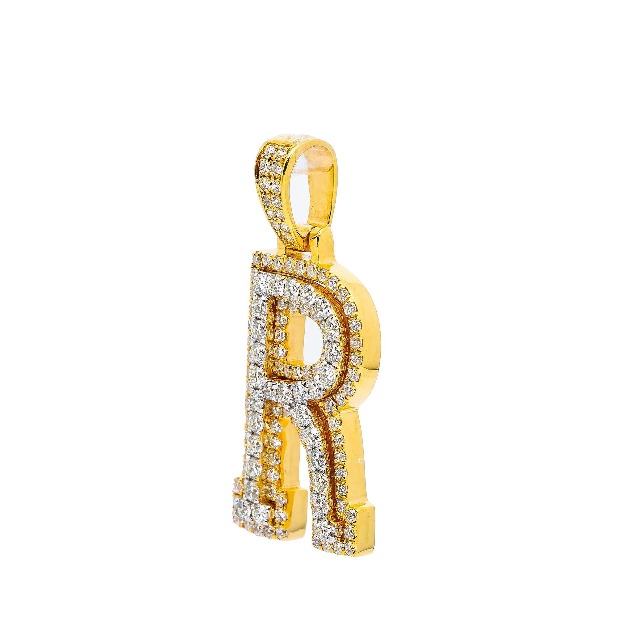 10K YELLOW LETTER R PENDANT WITH 0.90 CT DIAMONDS