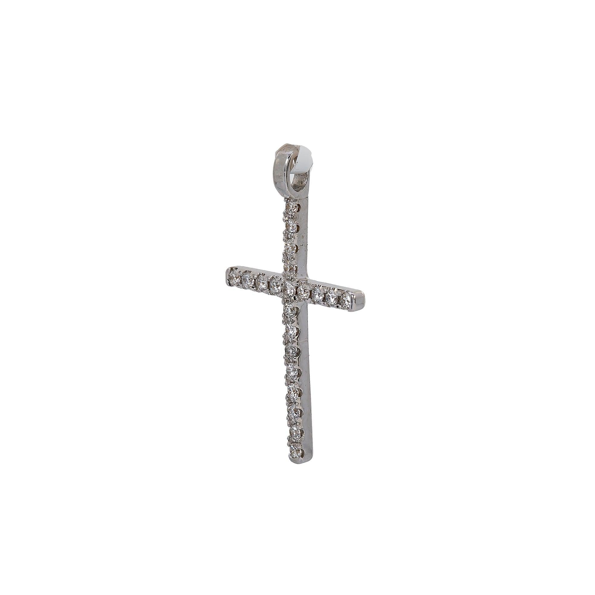 14K White Gold Cross Pendant with 0.20 CT Diamond