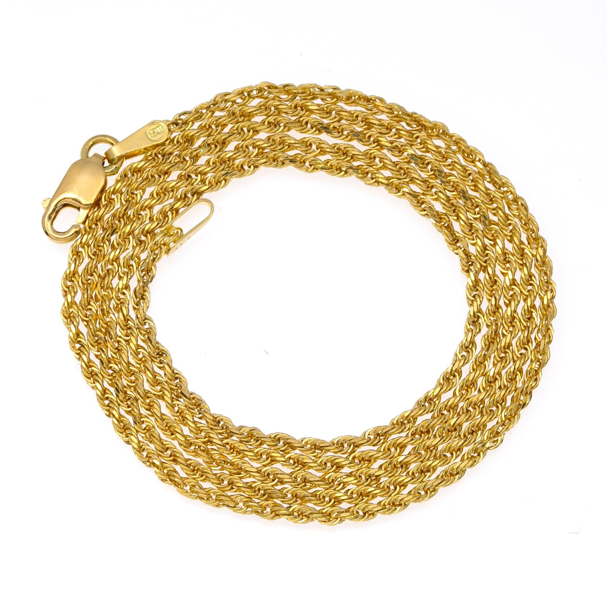14k Yellow Gold 2mm Hollow Rope Chain Available In Sizes 18"-26"