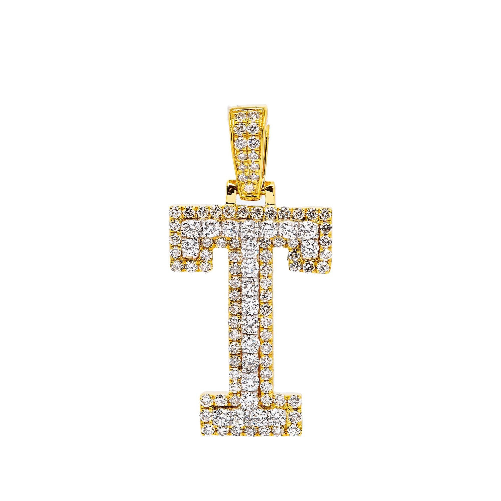 10K YELLOW LETTER T PENDANT WITH 0.80 CT DIAMONDS