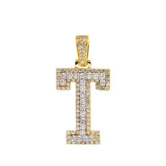 10K YELLOW LETTER T PENDANT WITH 0.80 CT DIAMONDS