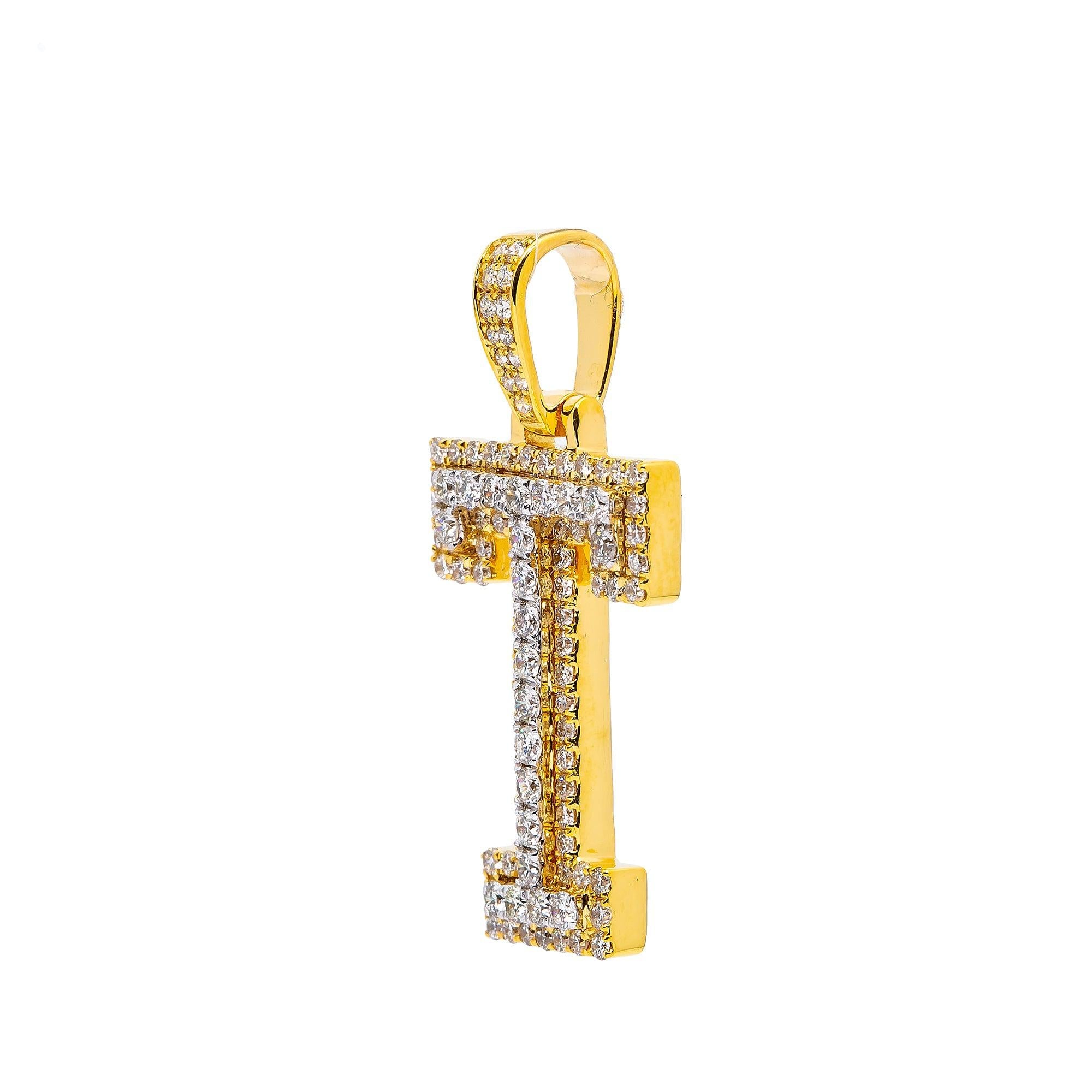 10K YELLOW LETTER T PENDANT WITH 0.80 CT DIAMONDS