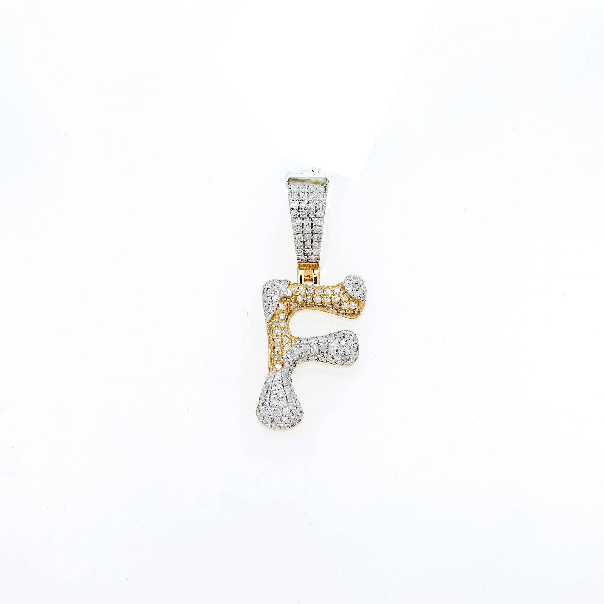 10K GOLD ROUND DIAMOND TWO TONE INITIAL F PENDANT 0.89 CT