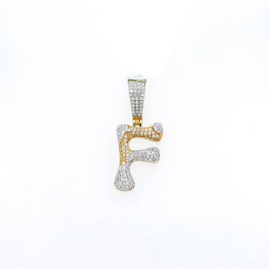 10K GOLD ROUND DIAMOND TWO TONE INITIAL F PENDANT 0.89 CT