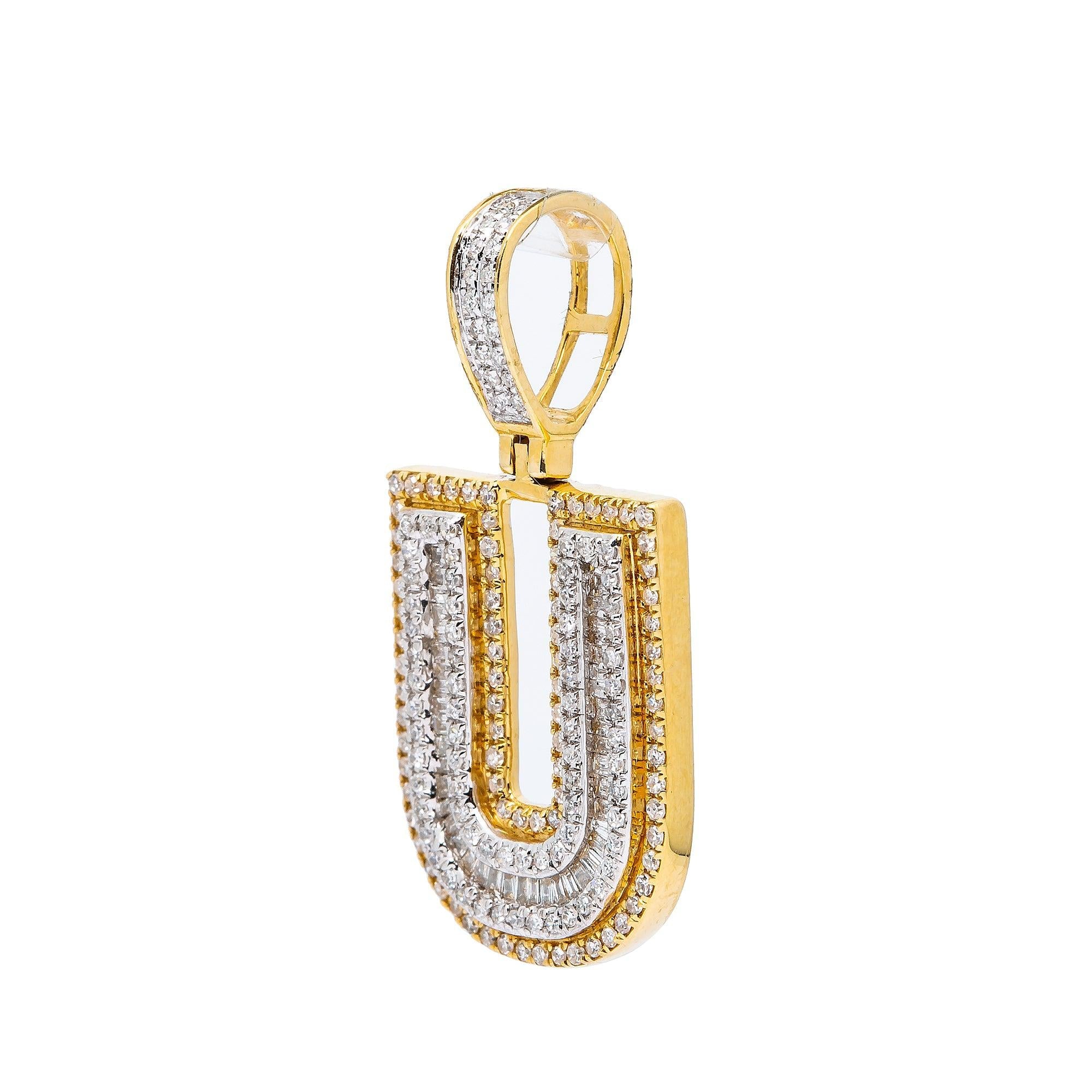 14K YELLOW LETTER U PENDANT WITH 0.70 CT DIAMONDS