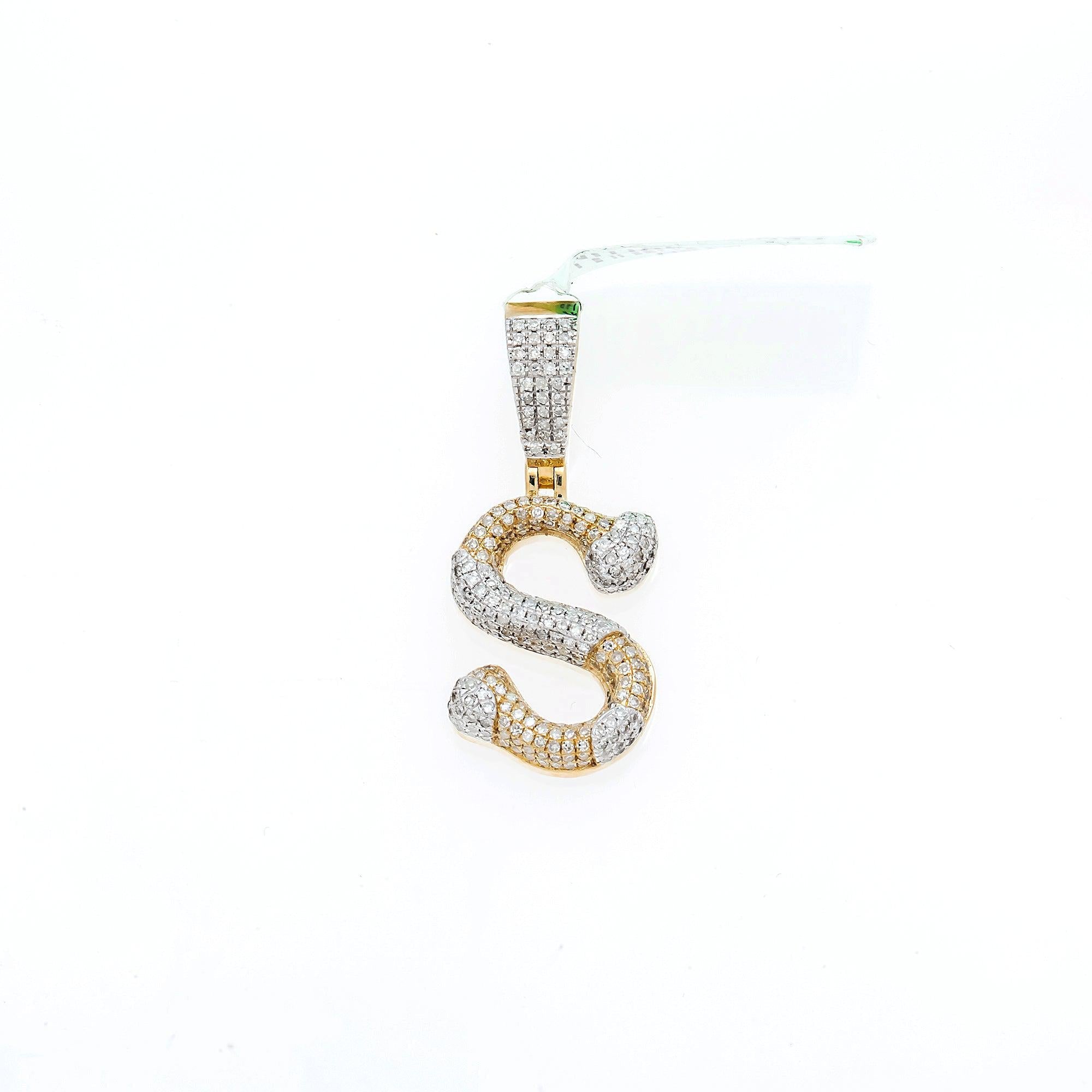 10K GOLD ROUND DIAMOND TWO TONE INITIAL S PENDANT 0.89 CT