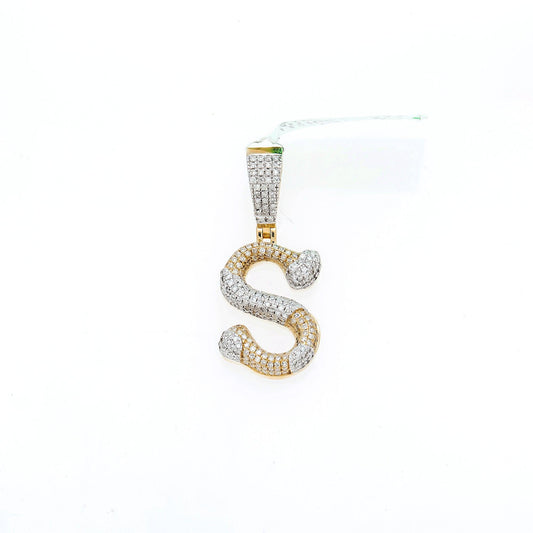 10K GOLD ROUND DIAMOND TWO TONE INITIAL S PENDANT 0.89 CT