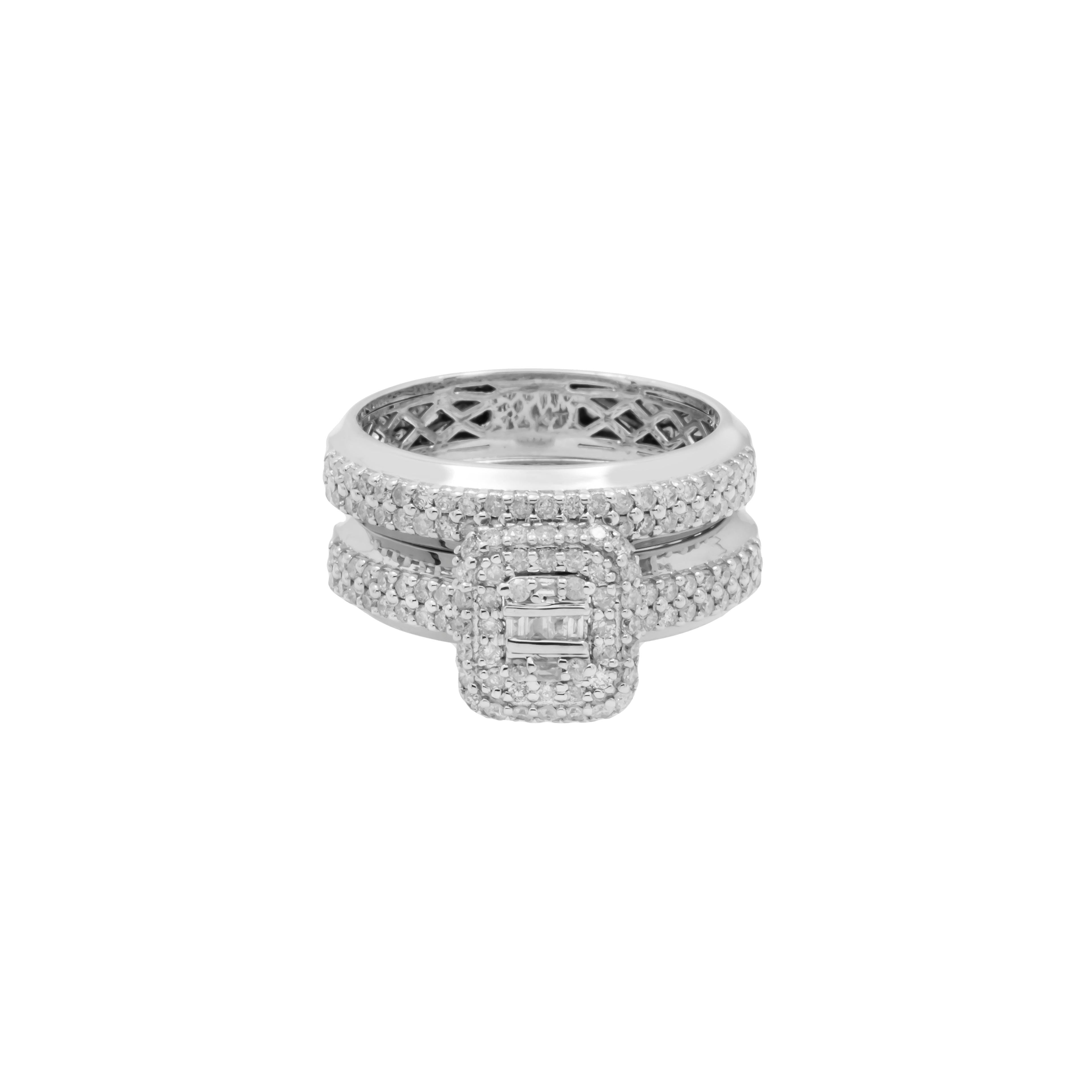 14K GOLD ROUND DIAMOND CLUSTER BRIDAL SET 1.02 CTW