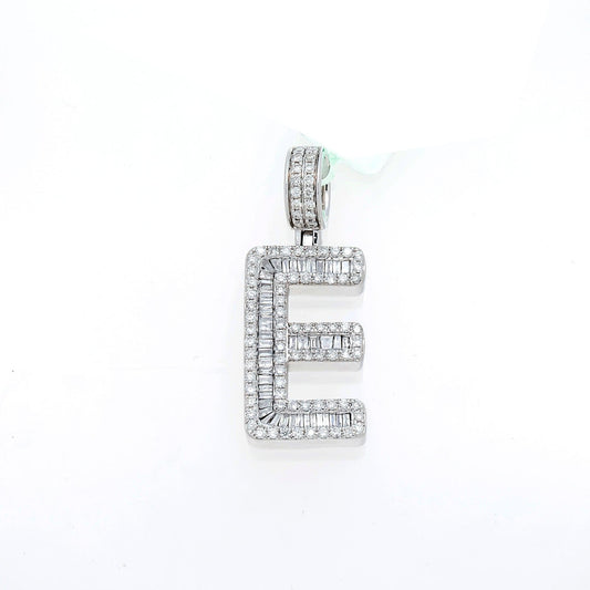 10K GOLD BAGUETTE AND ROUND DIAMOND INITIAL E PENDANT 1.50 CT