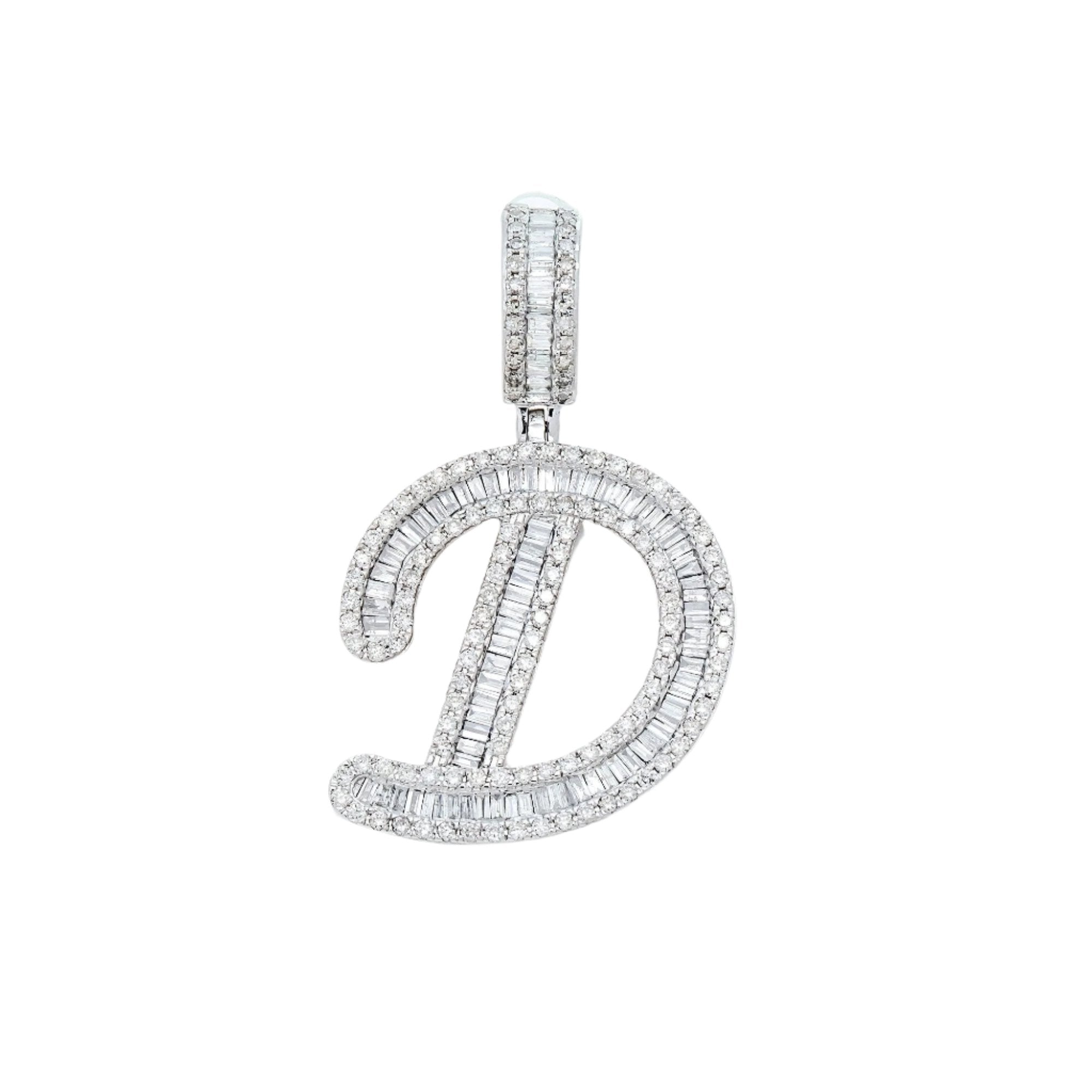 10K GOLD BAGUETTE AND ROUND DIAMOND INITIAL D PENDANT 0.50 CT