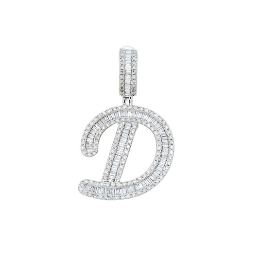 10K GOLD BAGUETTE AND ROUND DIAMOND INITIAL D PENDANT 0.50 CT