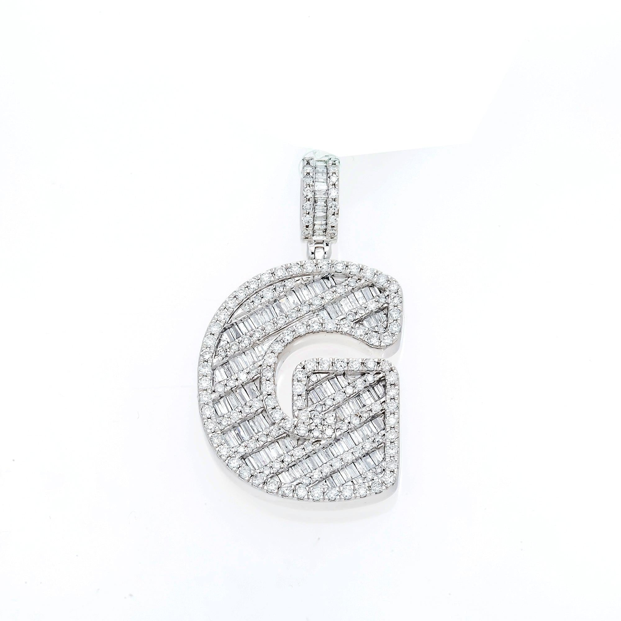 10K GOLD BAGUETTE AND ROUND DIAMOND INITIAL G PENDANT 1.50 CT