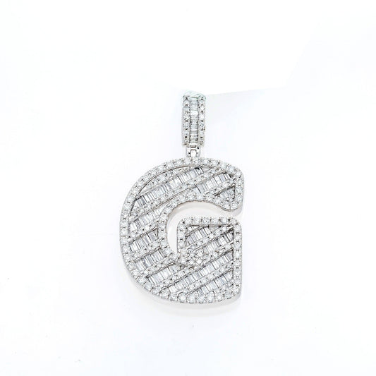 10K GOLD BAGUETTE AND ROUND DIAMOND INITIAL G PENDANT 1.50 CT
