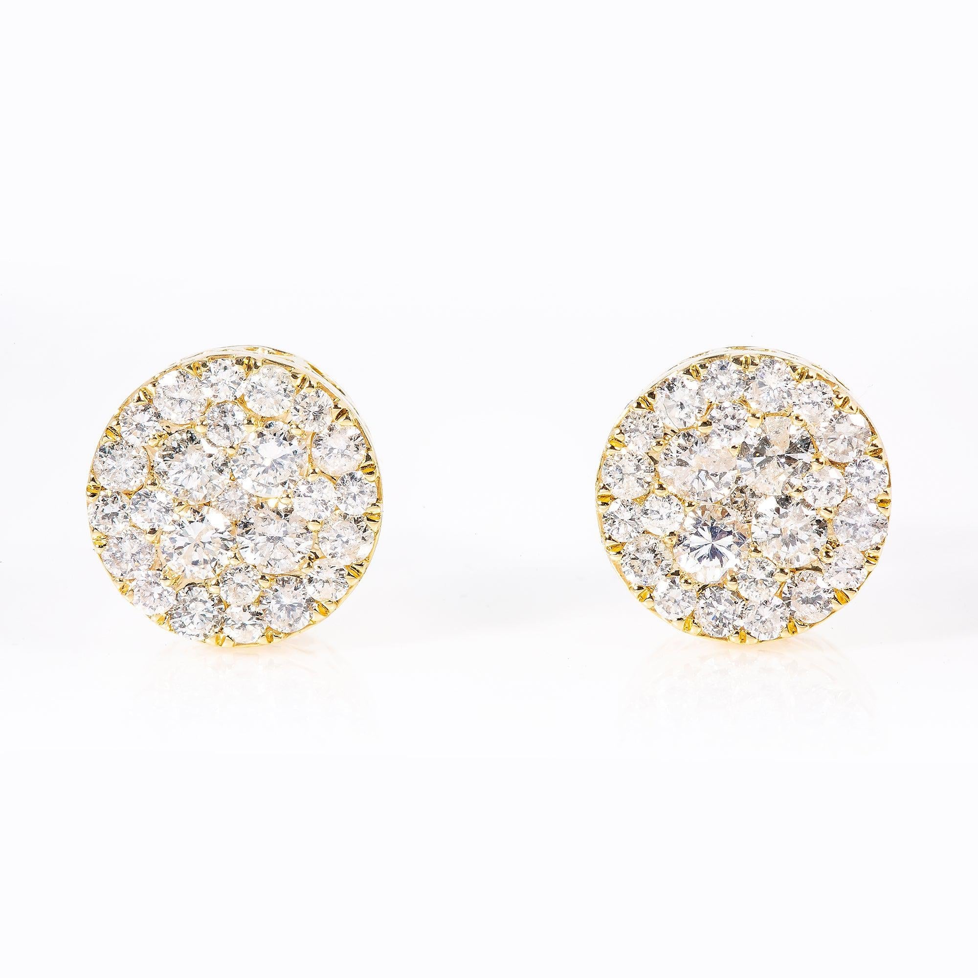 14K Yellow Gold Unisex Earrings with 1.70 CT Diamond