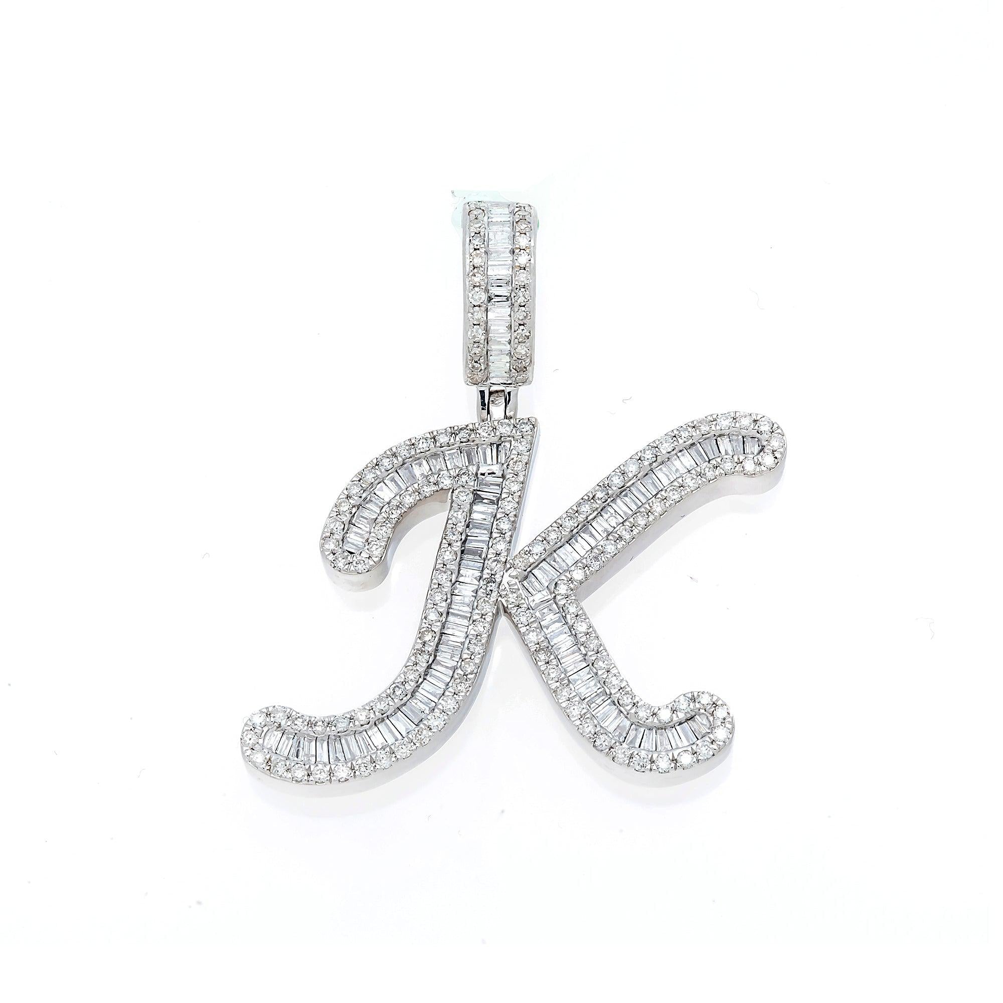 10K GOLD BAGUETTE AND ROUND DIAMOND INITIAL K PENDANT 0.50 CT