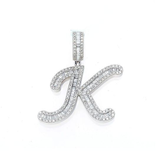 10K GOLD BAGUETTE AND ROUND DIAMOND INITIAL K PENDANT 0.50 CT