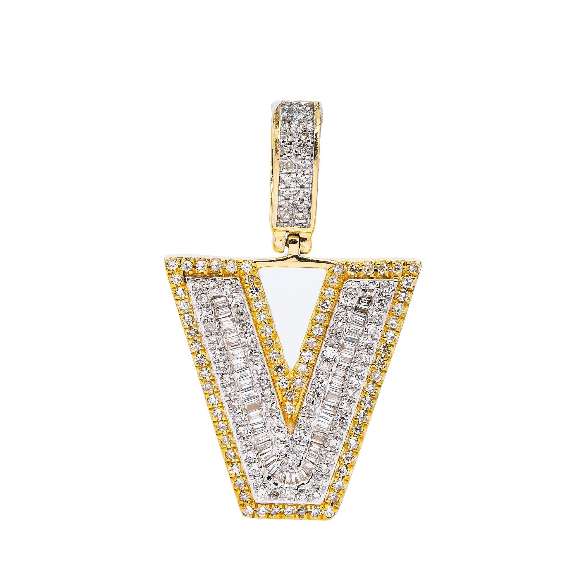 14K YELLOW LETTER V PENDANT WITH 0.60 CT DIAMONDS