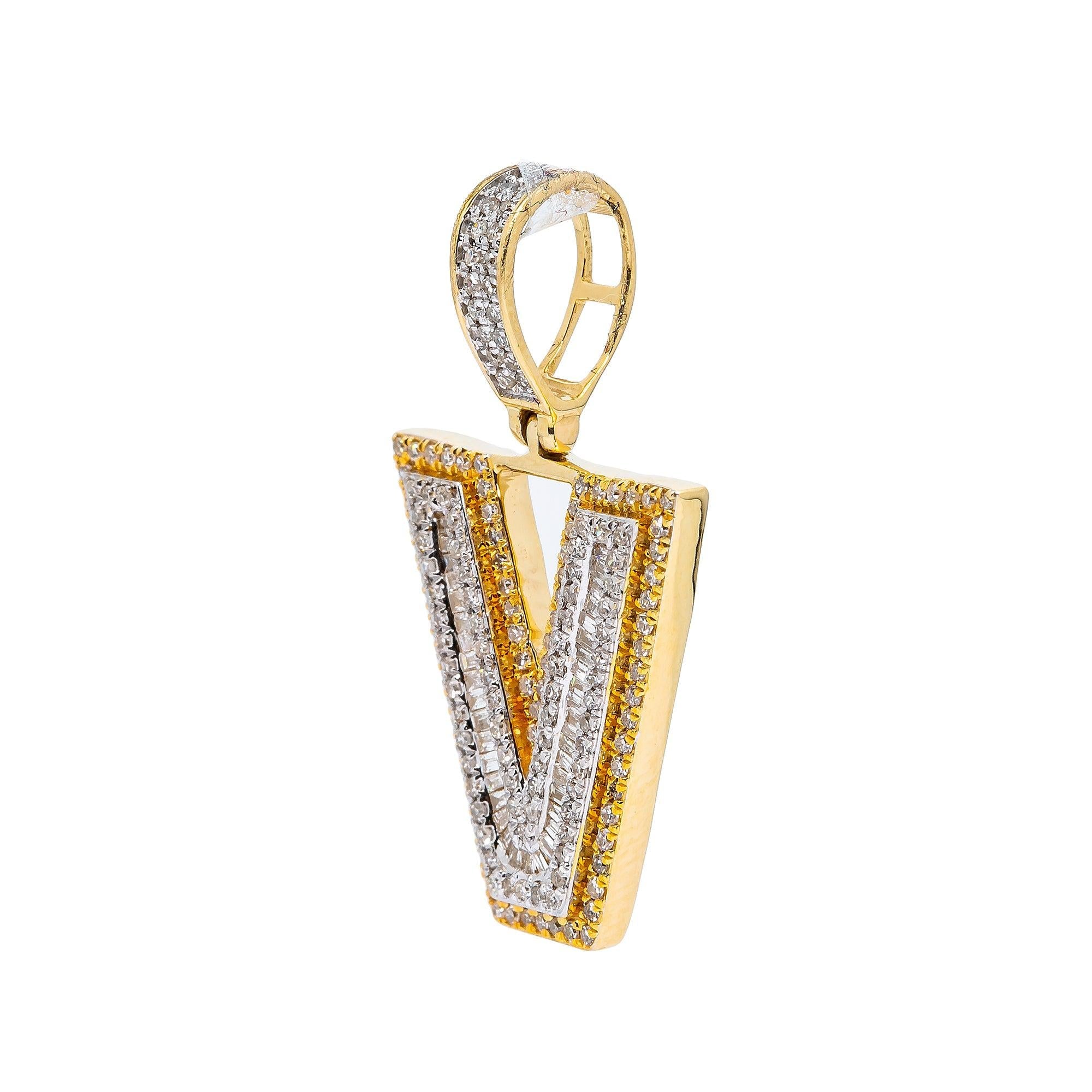 14K YELLOW LETTER V PENDANT WITH 0.60 CT DIAMONDS