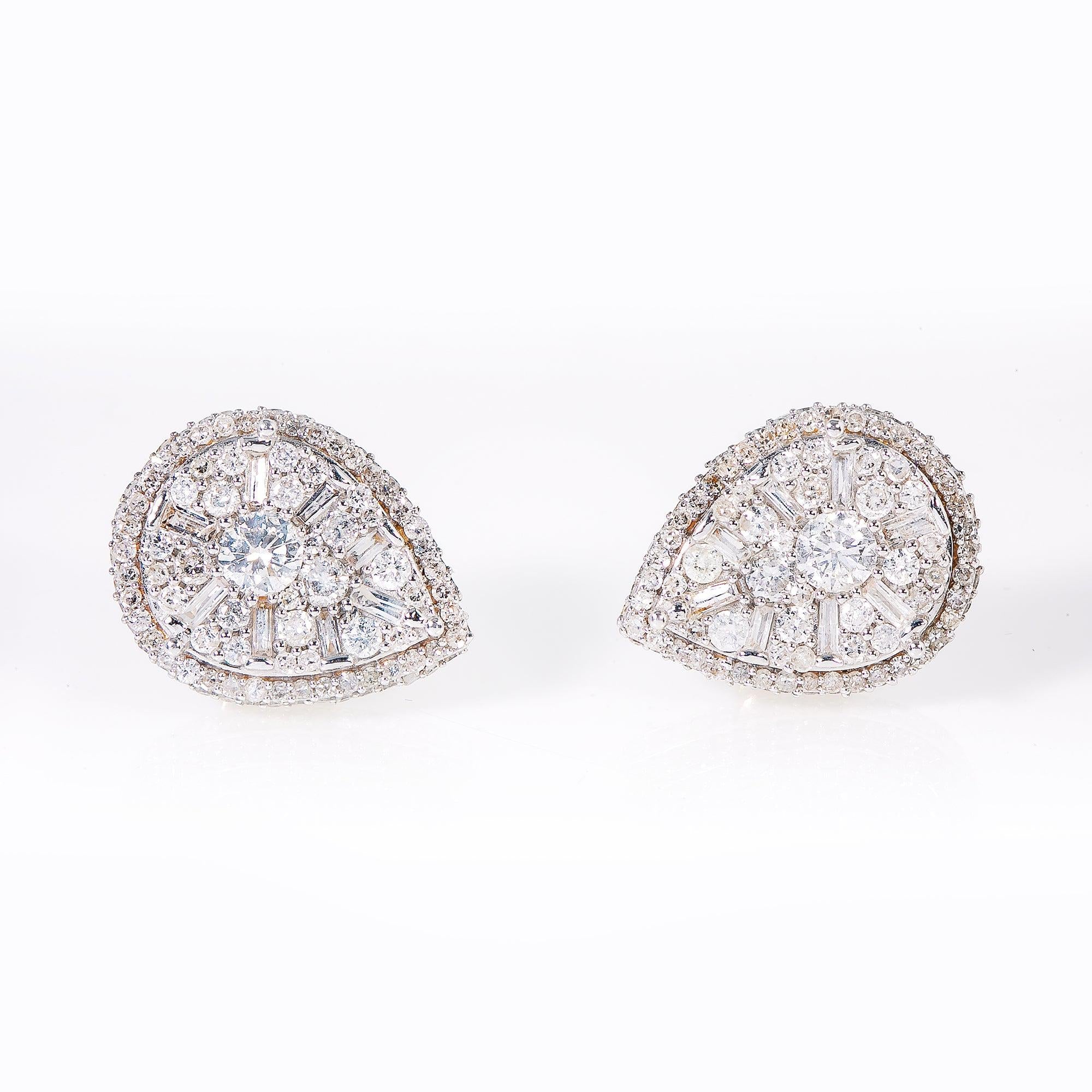 14K Yellow Gold Ladies Earrings with 1.36 CT Diamond