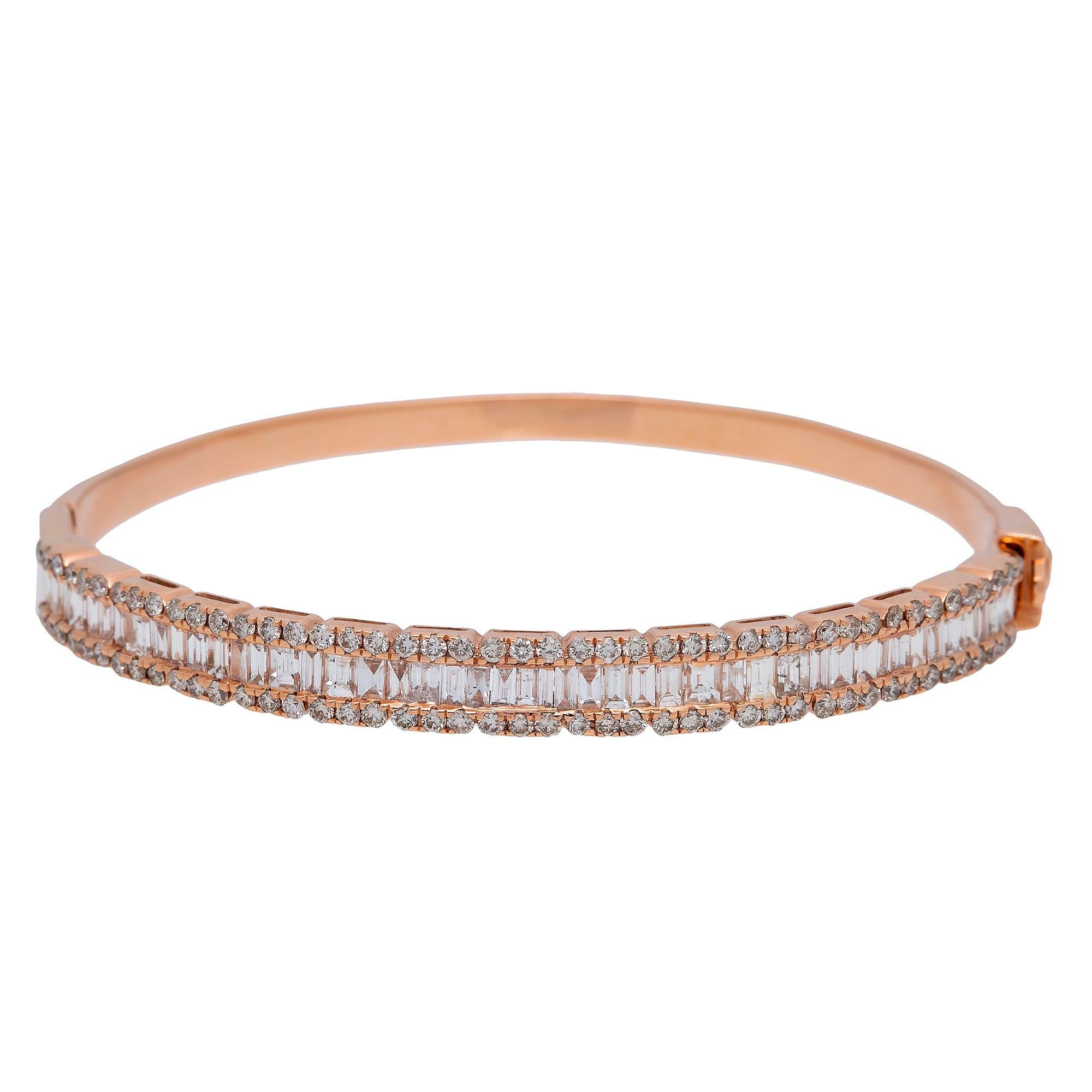 14K ROSE GOLD BAGUETTE BANGLE BRACELET 3.00 CT DIAMONDS