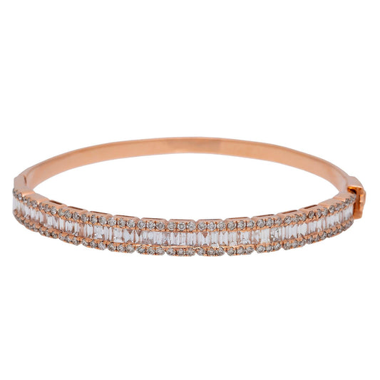 14K ROSE GOLD BAGUETTE BANGLE BRACELET 3.00 CT DIAMONDS