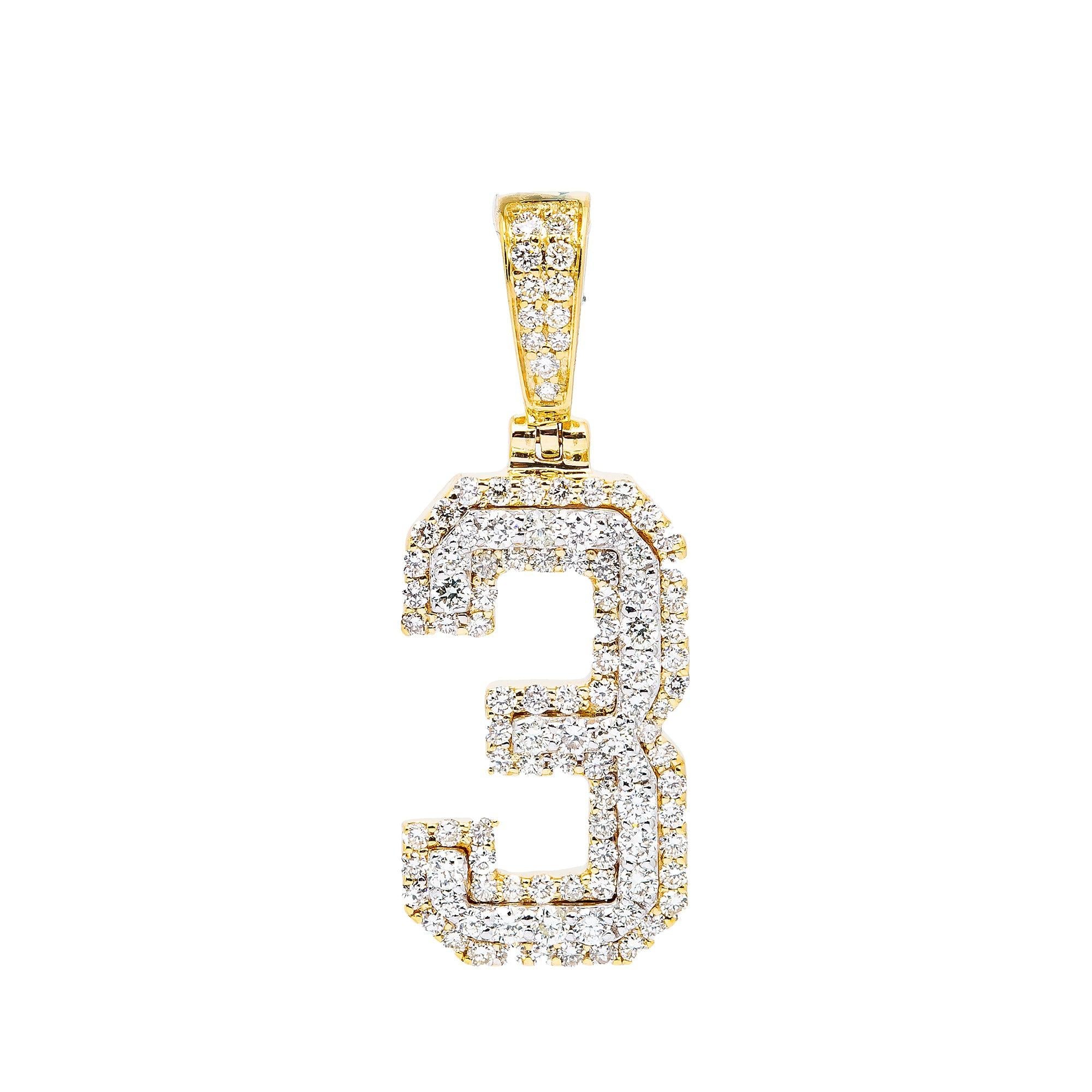 10K YELLOW GOLD DIAMOND NUMBER 3 PENDANT 0.85 CT