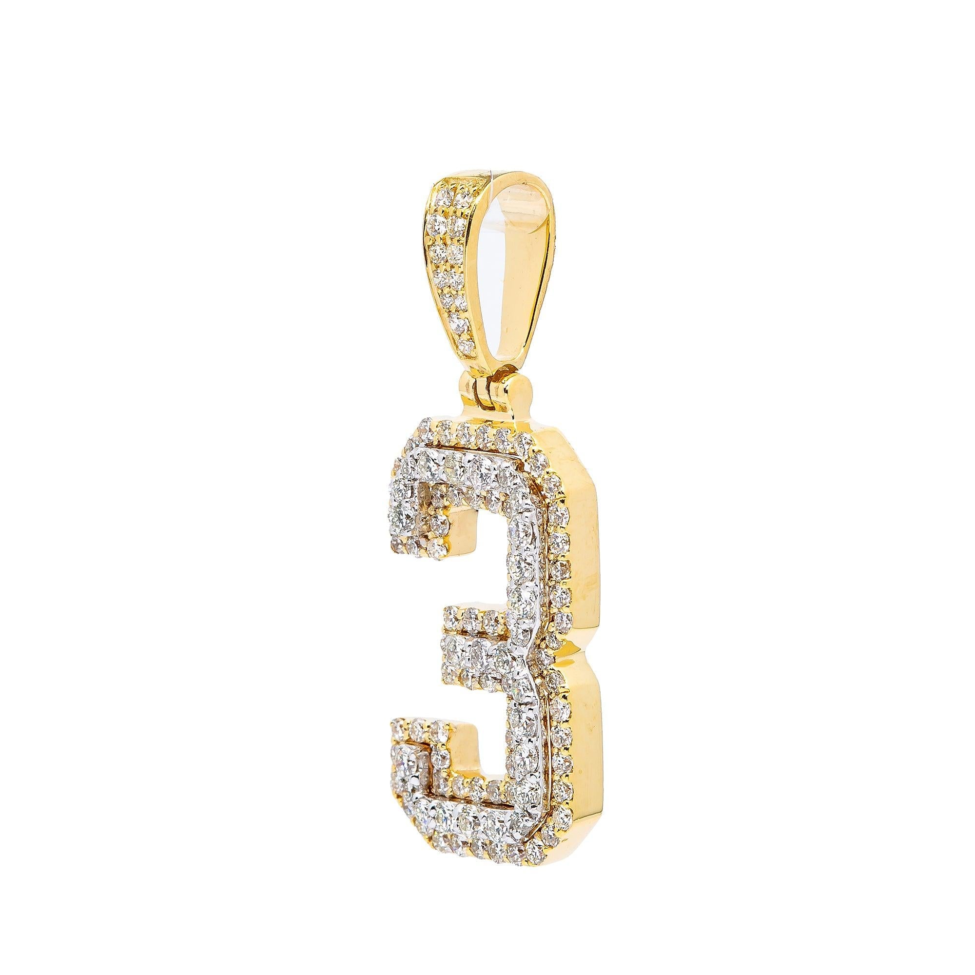 10K YELLOW GOLD DIAMOND NUMBER 3 PENDANT 0.85 CT