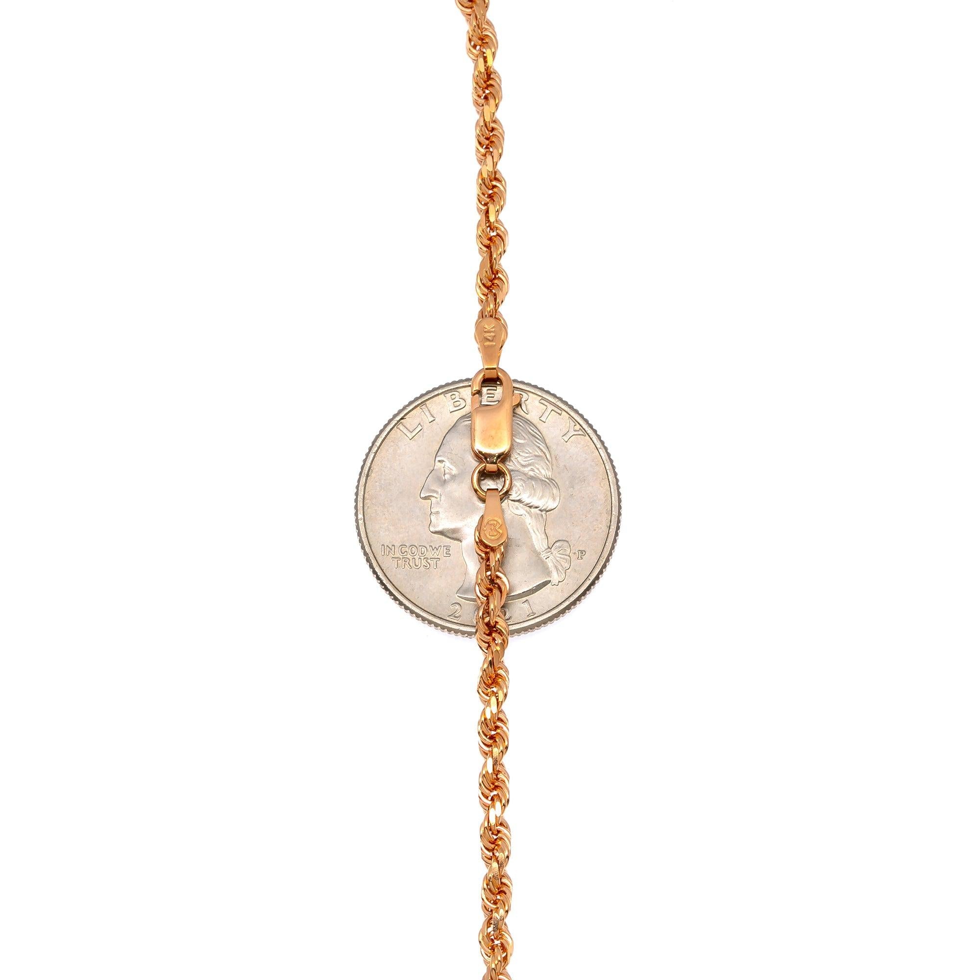 14k Rose Gold 3mm Solid Rope Chain Available In Sizes 18"-26"