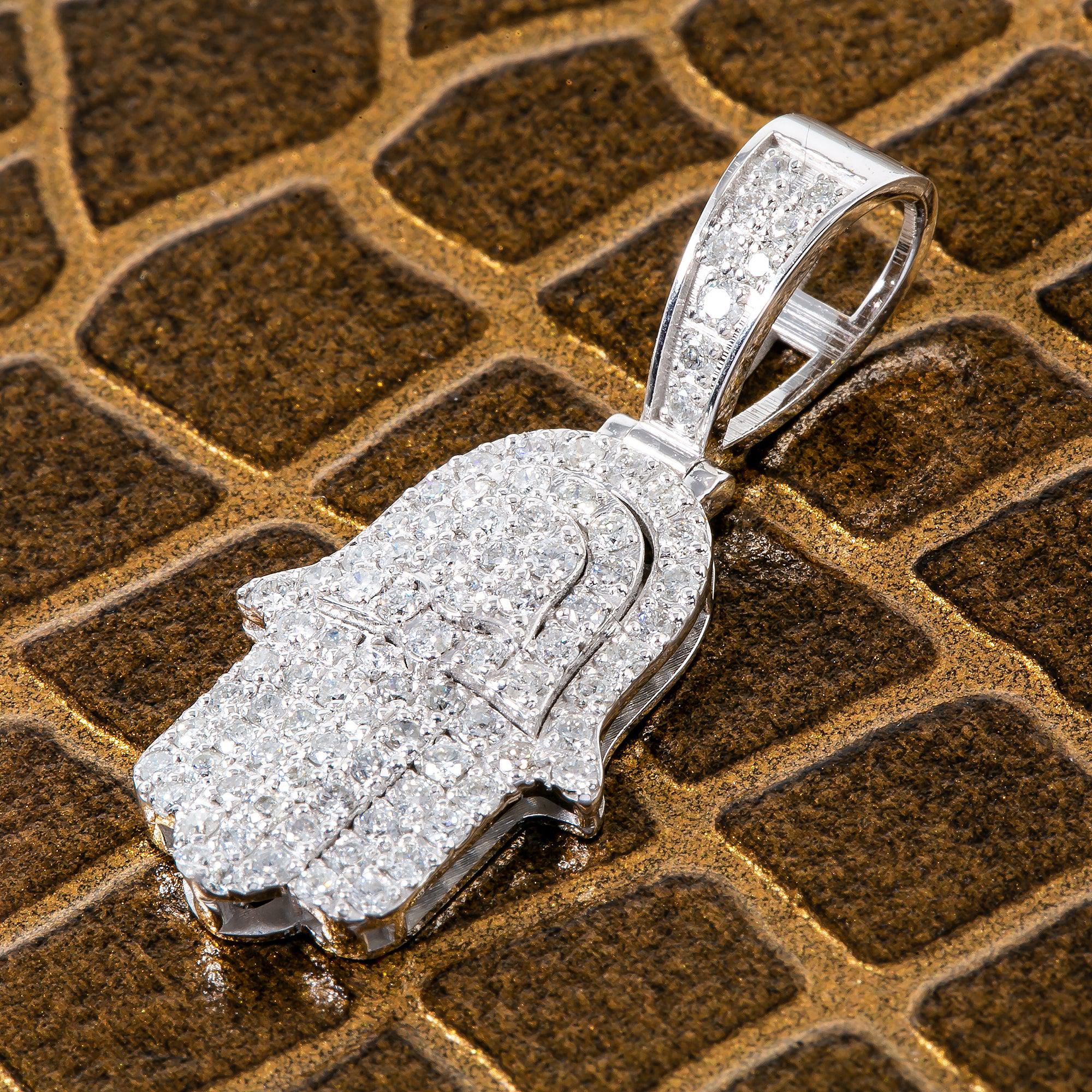 Unisex 14K White Gold Hamsa Pendant with 0.90 CT Diamonds