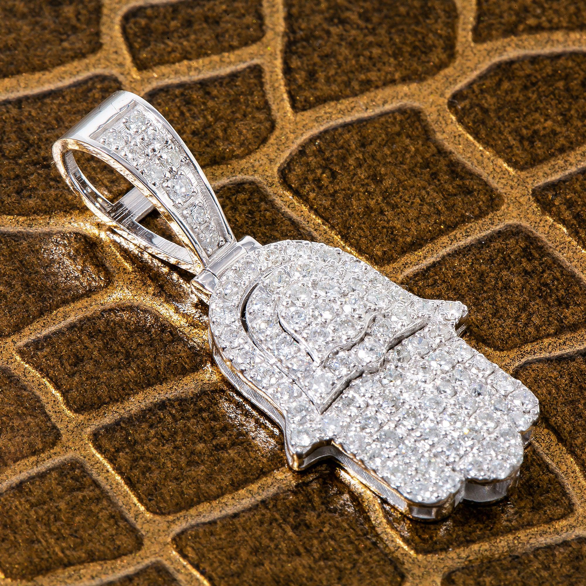 Unisex 14K White Gold Hamsa Pendant with 0.90 CT Diamonds