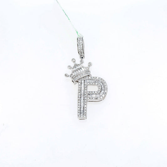 10K GOLD BAGUETTE DIAMOND INITIAL P WITH CROWN PENDANT 0.69 CT