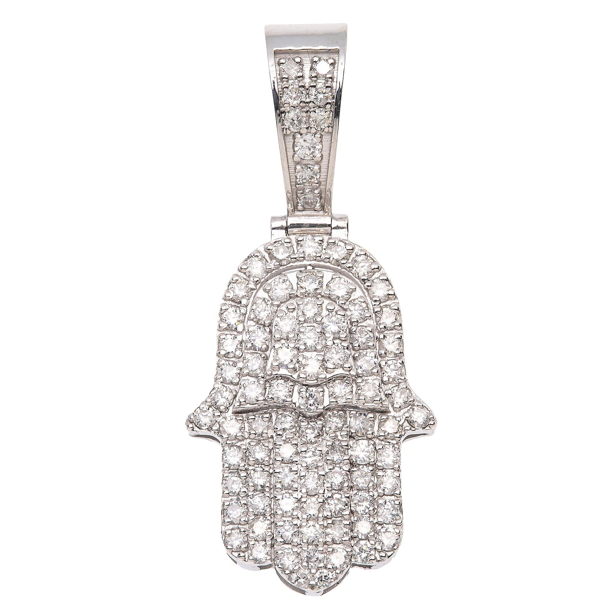 Unisex 14K White Gold Hamsa Pendant with 0.90 CT Diamonds