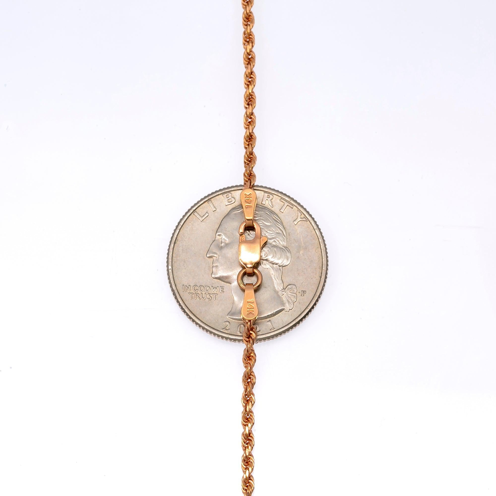 14K ROSE GOLD 2MM SOLID ROPE CHAIN AVAILABLE IN SIZES 18"-30"