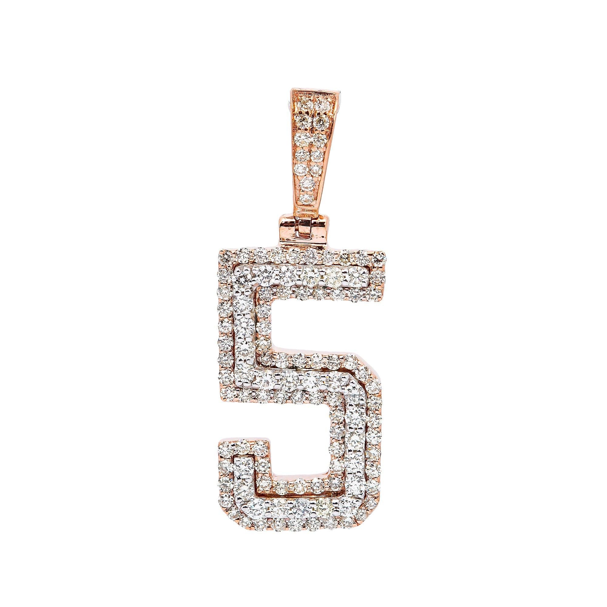 10K ROSE GOLD NUMBER 5 PENDANT WITH 0.90 CT DIAMONDS