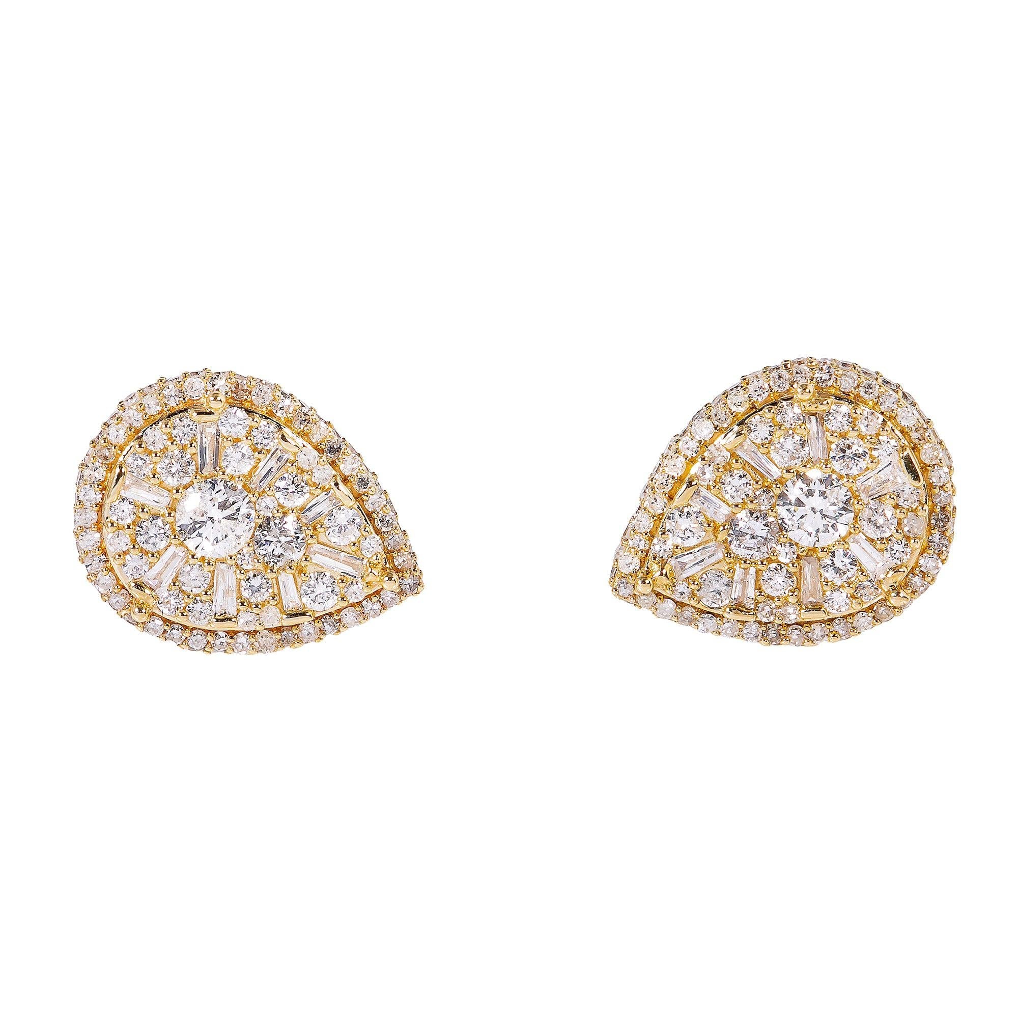 14K YELLOW GOLD DIAMOND CLUSTER PEAR SHAPE EARRINGS 1.40 CT