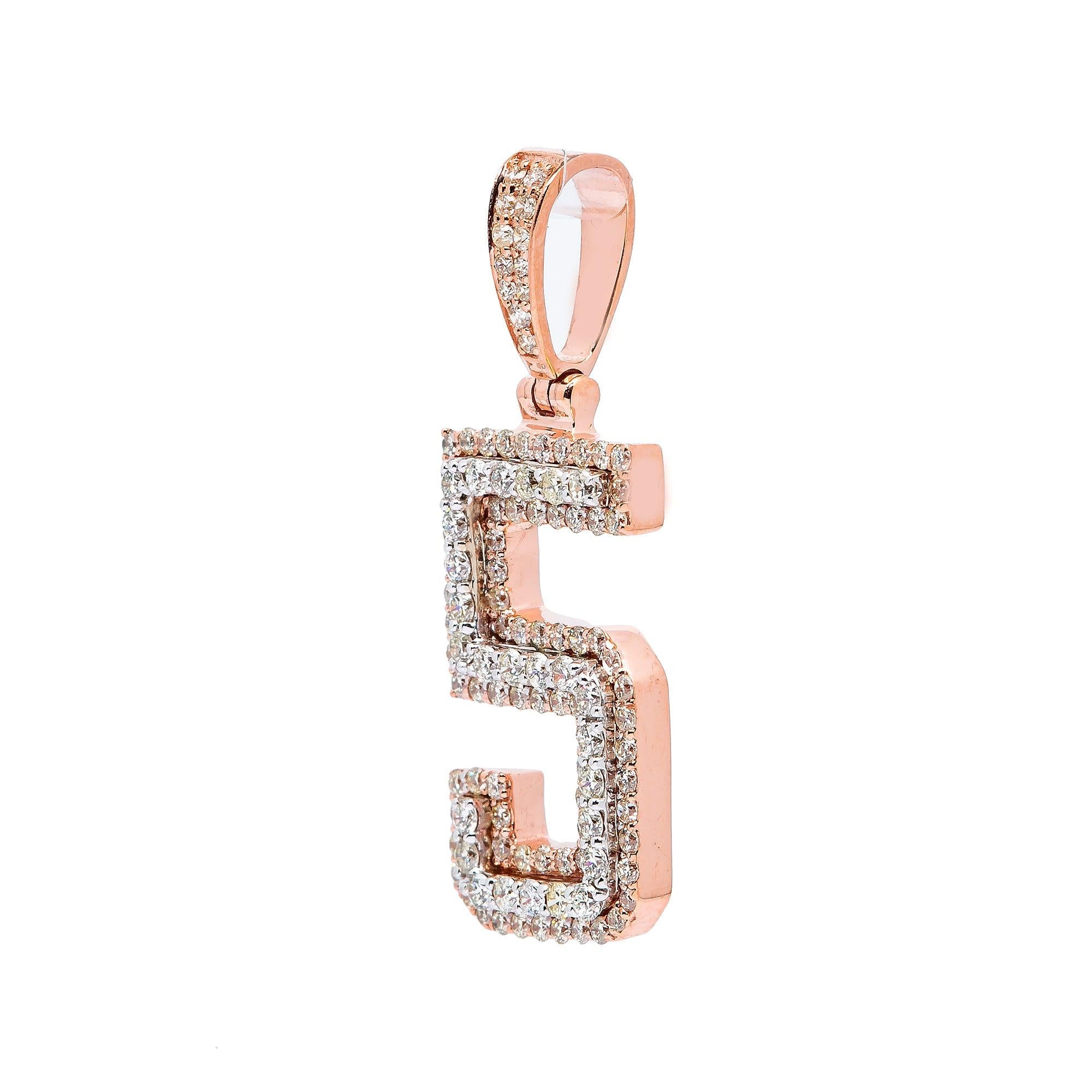 10K ROSE GOLD NUMBER 5 PENDANT WITH 0.90 CT DIAMONDS